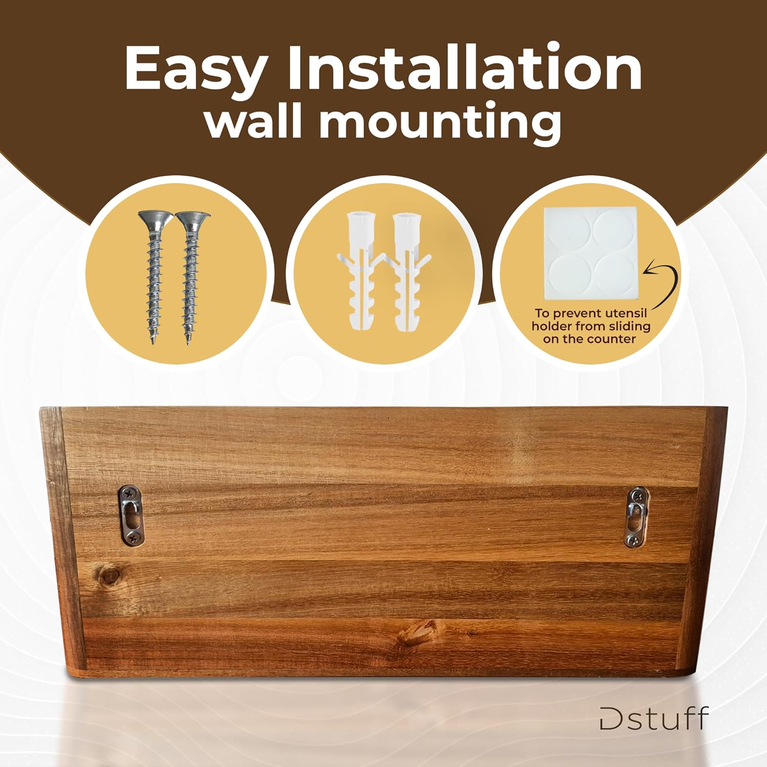 Dstuff Large Kitchen Utensil Organizer for Counter or Countertop, Large Wooden Utensil Rack for Cooking and Silverware, Acacia Rustic Wooden Container Large (Acacia 4 Compartments)