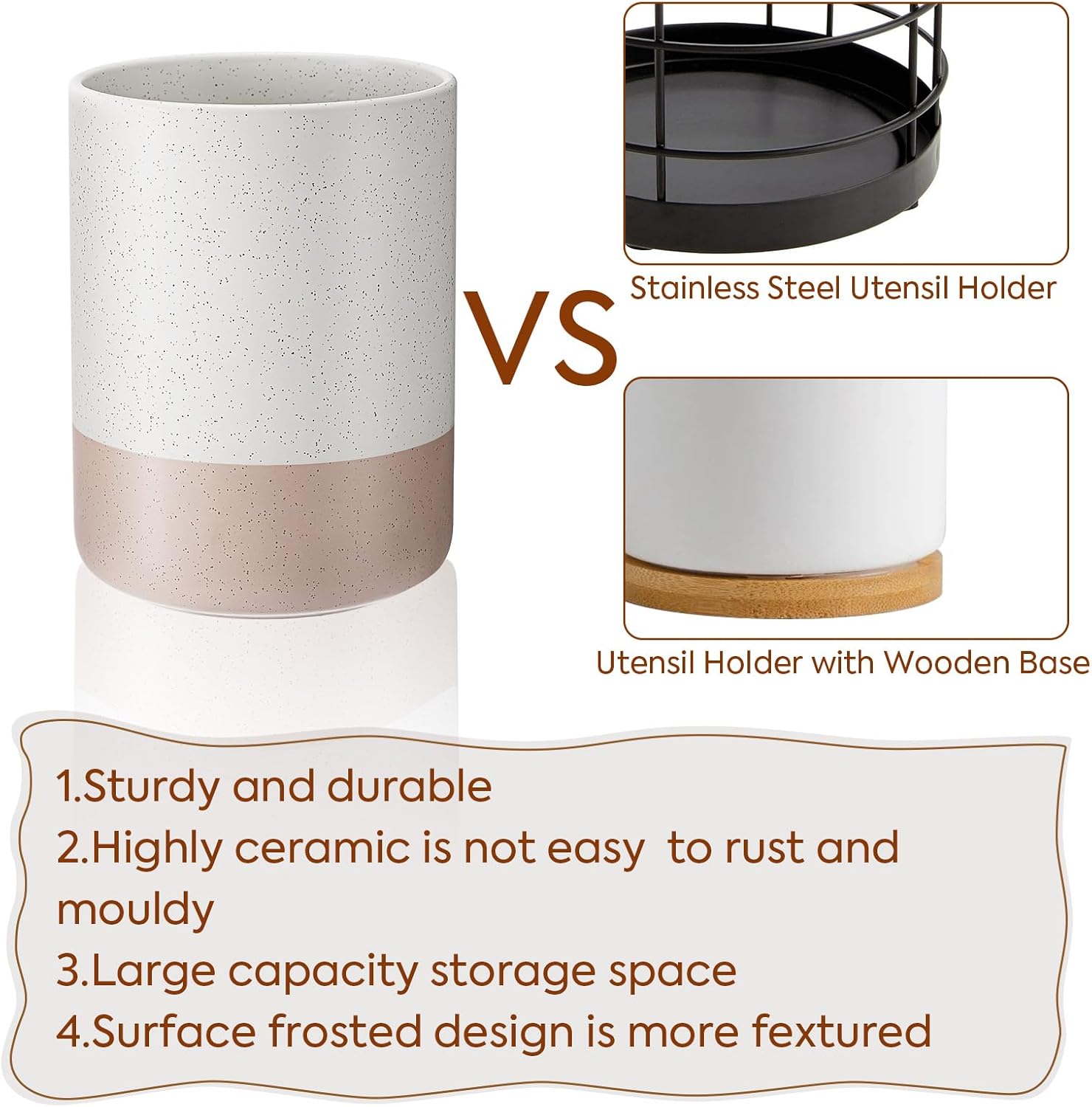 Kitchen Utensil Holder for Countertop - 7.25 inch (Approx. 18.3 cm) Large Kitchen Utensil Organizer Ceramic Cooking Utensil Holder,Kitchen Counter Utensil Jar Matte Cream Farmhouse Decorative Accessories