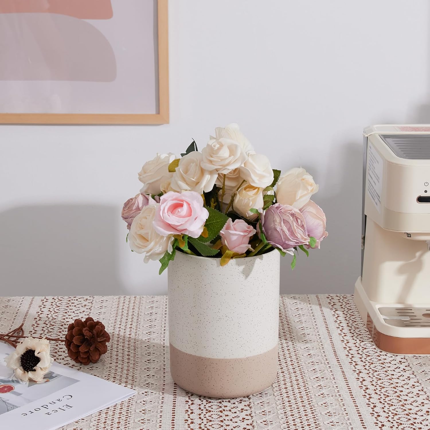 Kitchen Utensil Holder for Countertop - 7.25 inch (Approx. 18.3 cm) Large Kitchen Utensil Organizer Ceramic Cooking Utensil Holder,Kitchen Counter Utensil Jar Matte Cream Farmhouse Decorative Accessories
