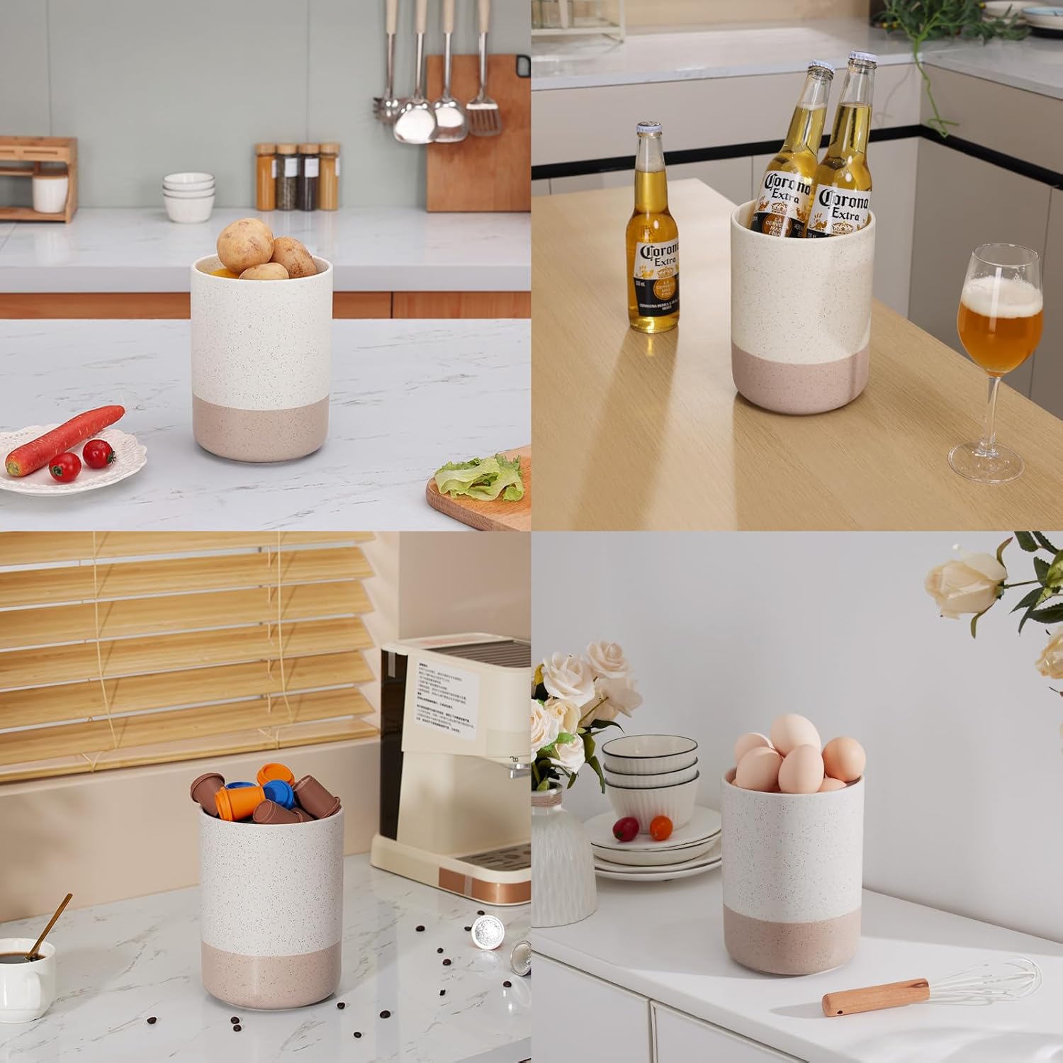 Kitchen Utensil Holder for Countertop - 7.25 inch (Approx. 18.3 cm) Large Kitchen Utensil Organizer Ceramic Cooking Utensil Holder,Kitchen Counter Utensil Jar Matte Cream Farmhouse Decorative Accessories