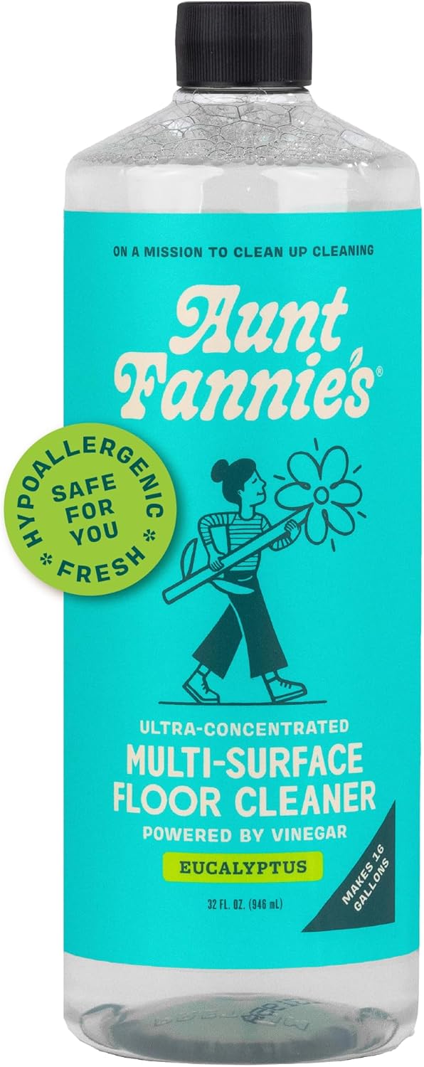 Aunt Fannie's Ultra Concentrated Floor Cleaner Vinegar Wash, Multi-Surface Floor Cleaner For Mopping, Makes 16 Gallons, Eucalyptus Scent, 32 oz. (Pack of 1), Packaging May Vary