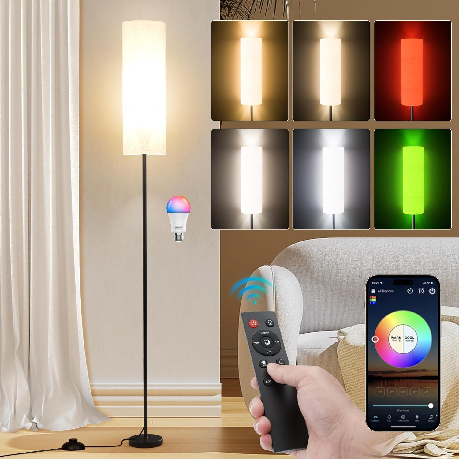 Dimmable Floor Lamp, Beige Shade