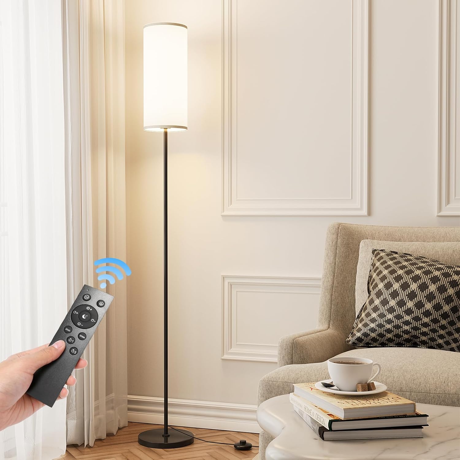 Modern Standing Lamp, Beige Shade