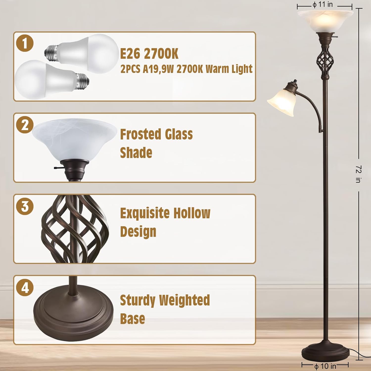 Torchiere Floor Lamp, Reddish Brown