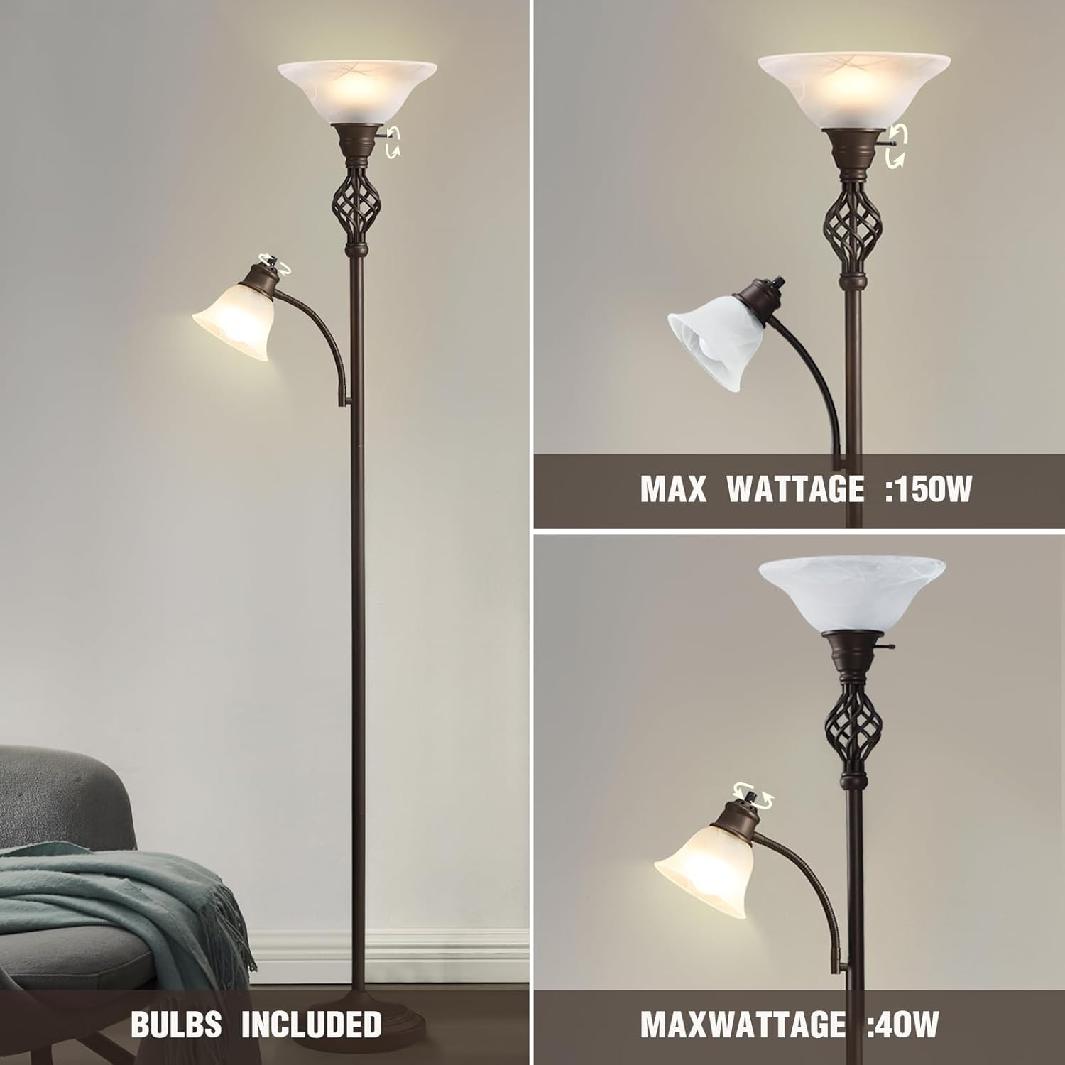Torchiere Floor Lamp, Reddish Brown