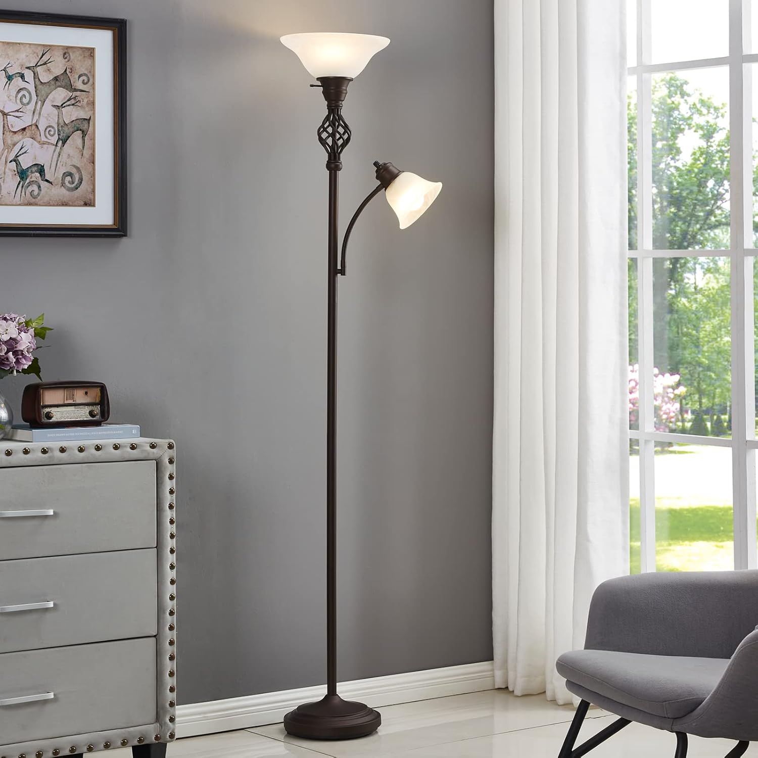 Torchiere Floor Lamp, Reddish Brown
