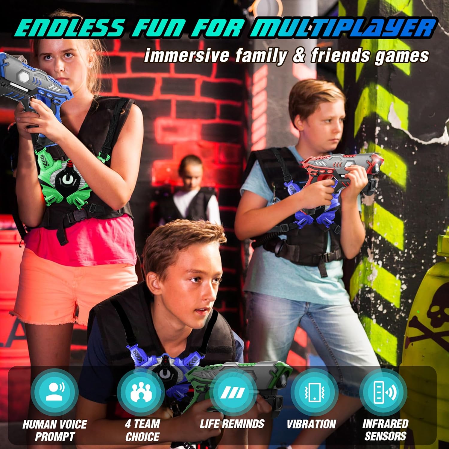 Laser Tag Gun 4 Pack Set with Vest