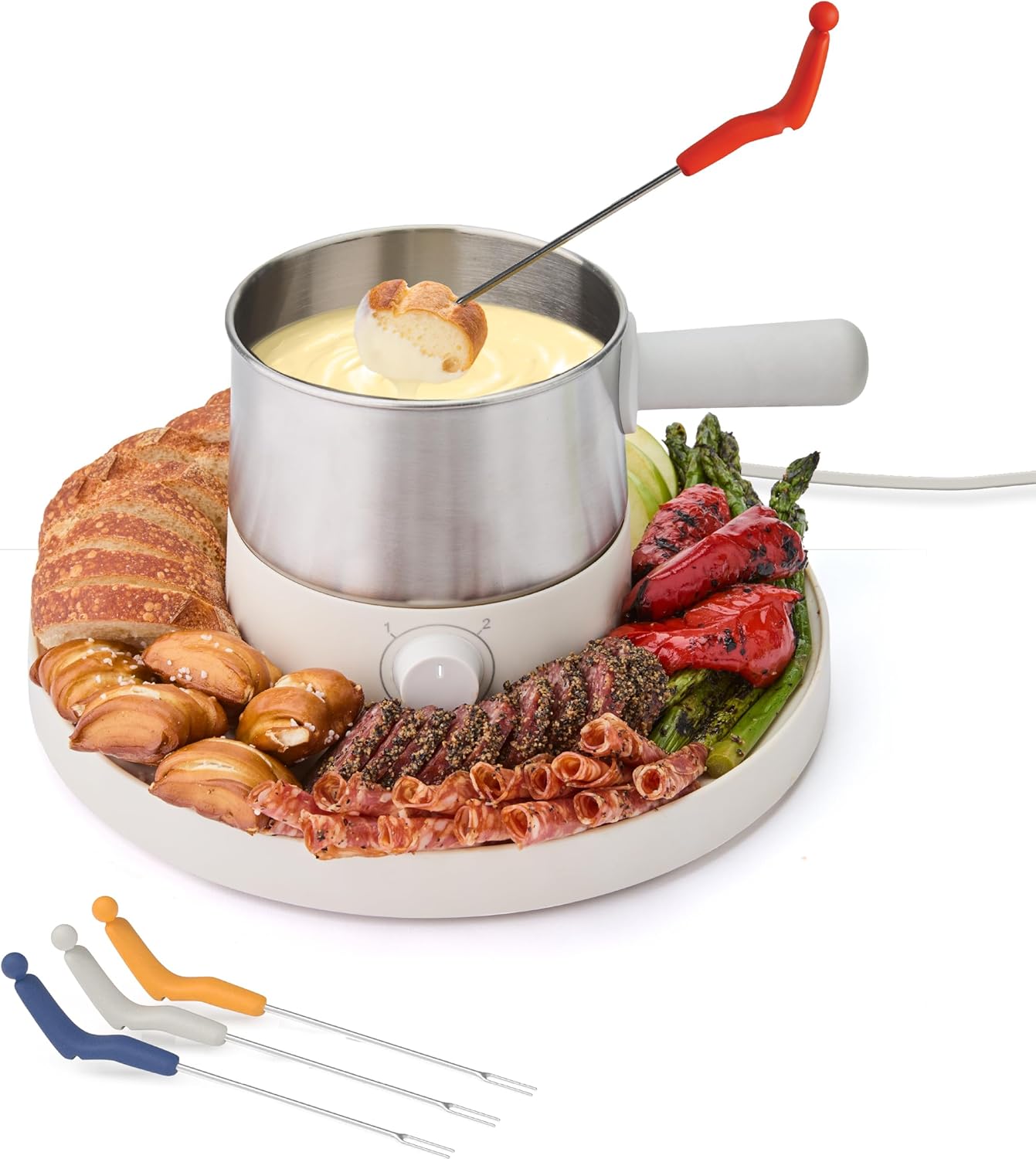 Fondue Set - Electric Fondue Pot, Adjustable Heat, BPA-Free Stainless Steel, Cheese and Chocolate Fountain, Housewarming and Wedding Gifts, Essential Kitchen Gadgets for Home, Mini Appliances