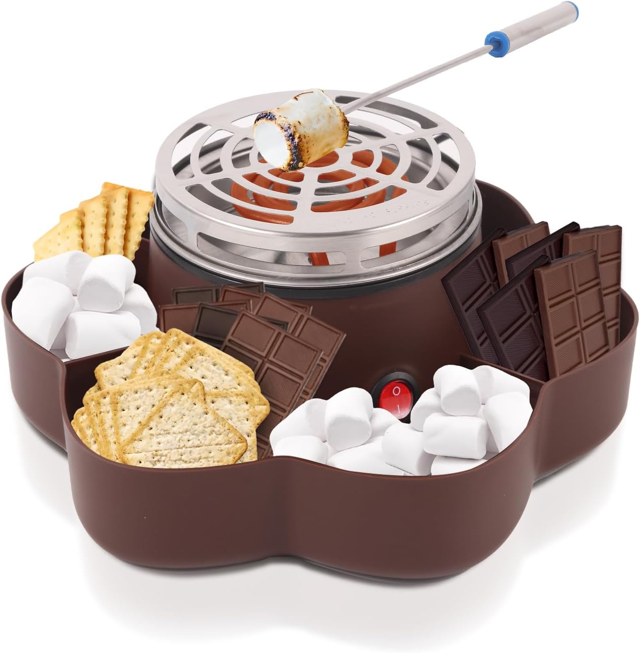 Electric S'mores Maker Tabletop Indoor, Flameless Marshmallow Roaster, Smores Kit with 6 Compartment Trays and 4 Forks, Housewarming Gifts for New House
