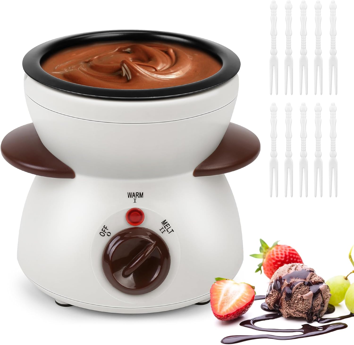 Mini Chocolate Melting Pot, Chocolate Fondue Fountain, 8.8 oz (~249.2 g) Warmer for Milk Chocolate, Cheese, Butter, Candy (White)
