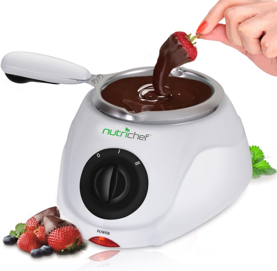 NutriChef Chocolate Melting Heated Fondue Pot - 25W Chocolate Melter 8.8 oz Capacity - Keep warm dipping feature and removable pot - Great for melting chocolate, butter, and cheese - Party and desserts!