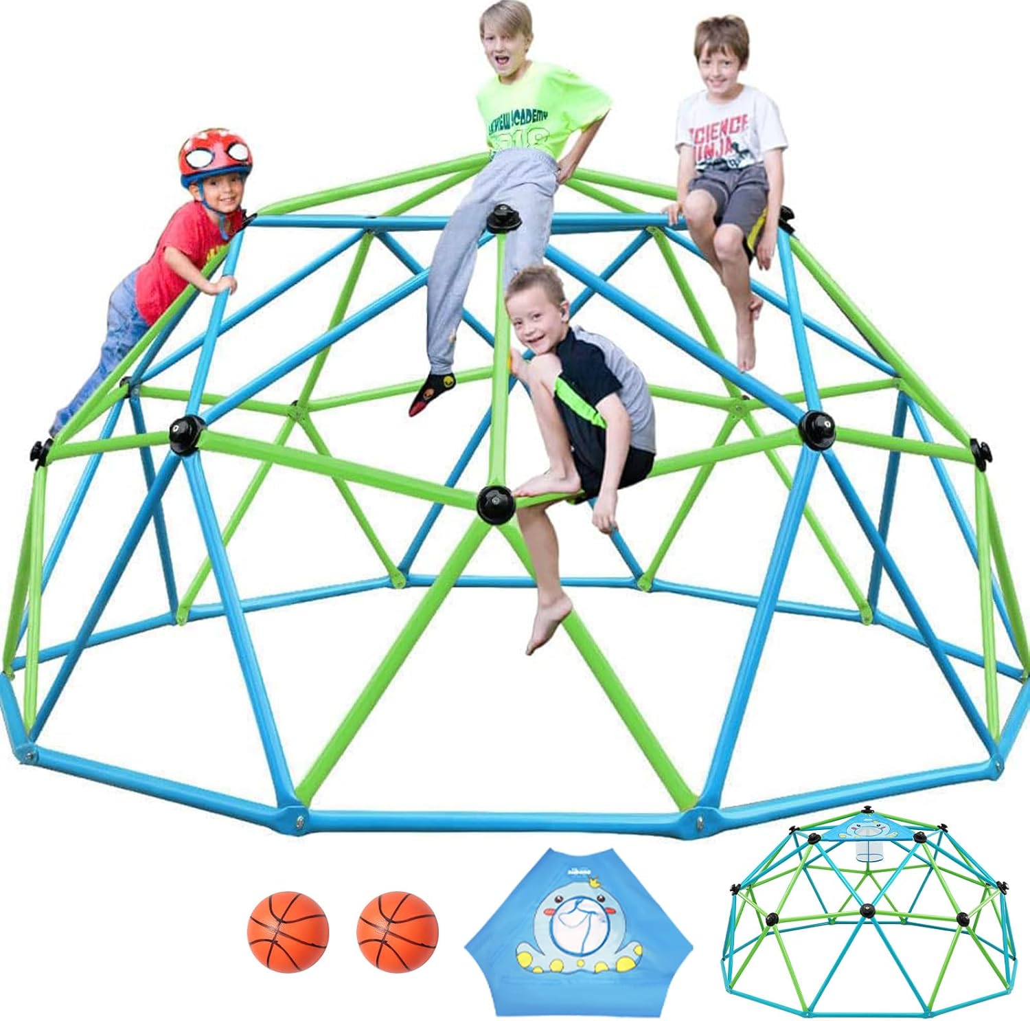 10ft (Approx. 453.6m) Rock Climbing Dome for Ultimate Fun Upgraded Hex Geo Dome Climber - Supports 100 lbs (Approx. 453.6kg) Outdoor Playsets and Easy to Assemble Children's Play Equipment (Blue-Green, 10ft)