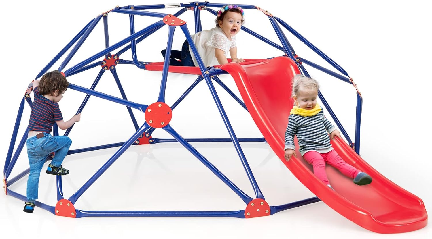 Climbing Dome with Slide, Kids Outdoor Jungle Gym Geometric Dome Climber, Steel Frame, 8 Feet (Approx. 2.8 Meter) Climbing Structure Backyard Playground Center Equipment for Toddlers
