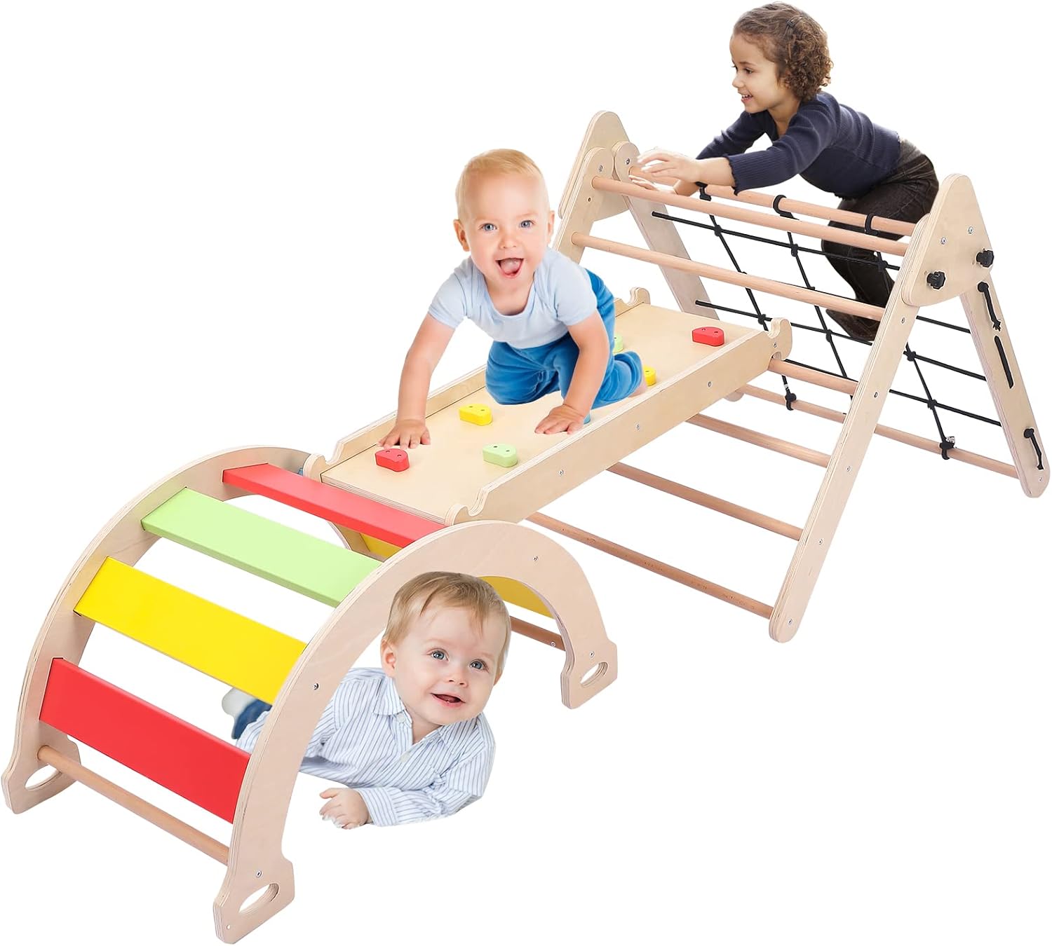 Joyspirit 3 Piece Toddler Indoor Climbing Toys, Wooden Fitness Playset, Playground Jungle Gym, Baby Triangle Folding Climbing, For Climbing and Sliding