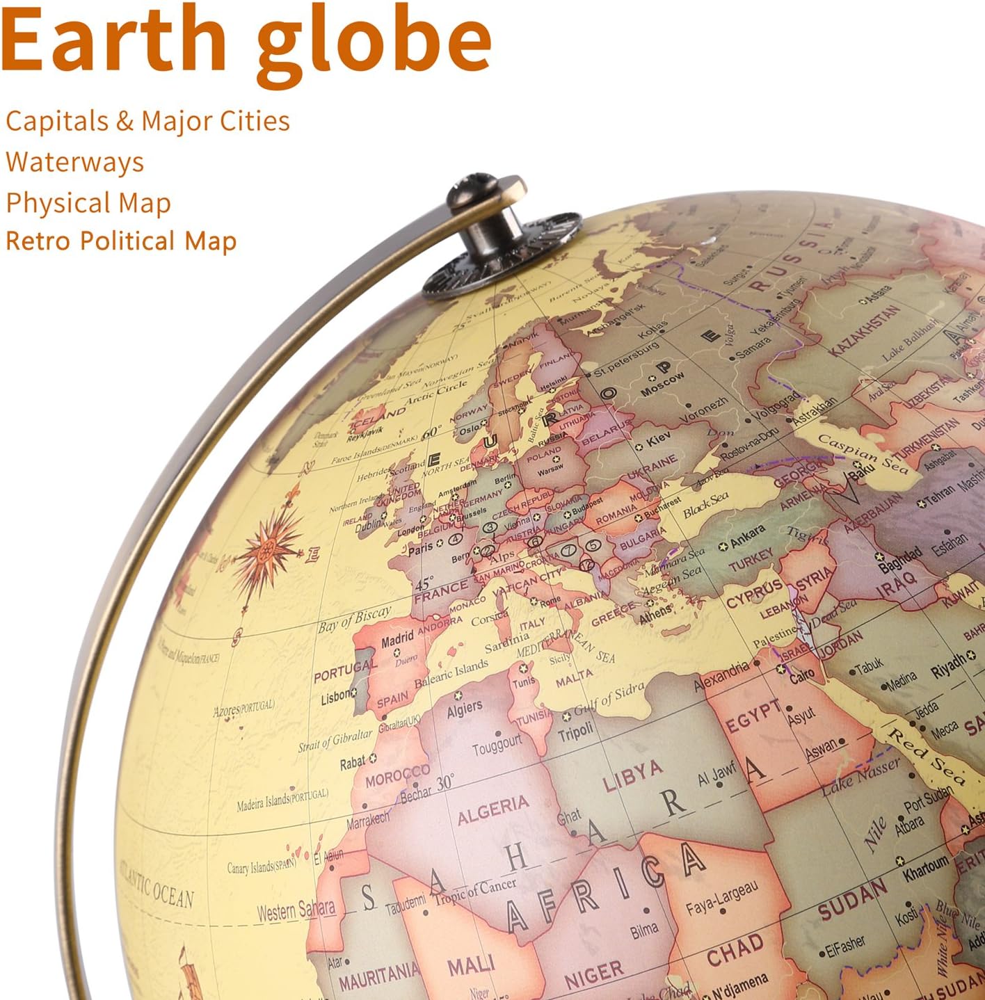 8 inch Illuminated World Globe with Wooden Stand