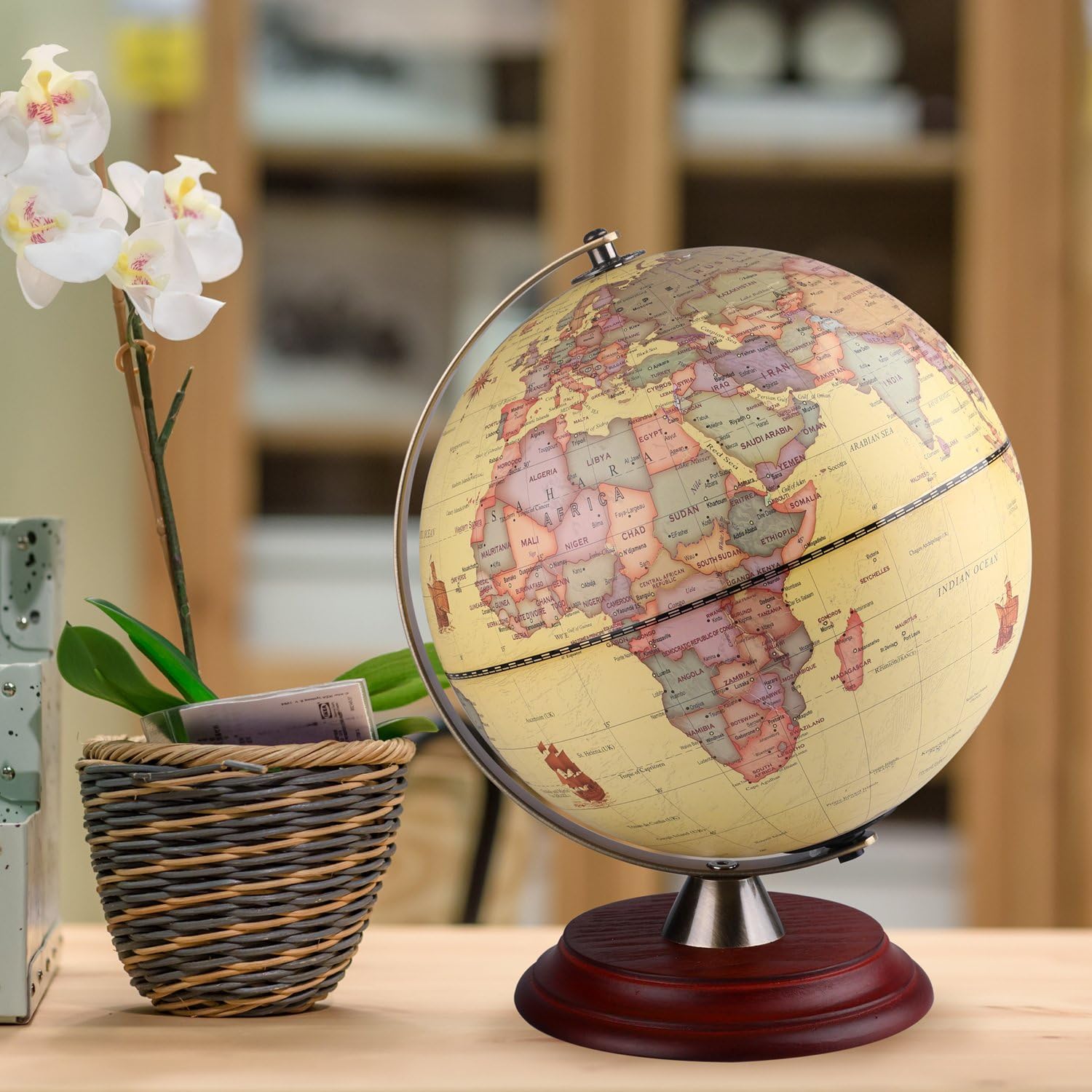 8 inch Illuminated World Globe with Wooden Stand