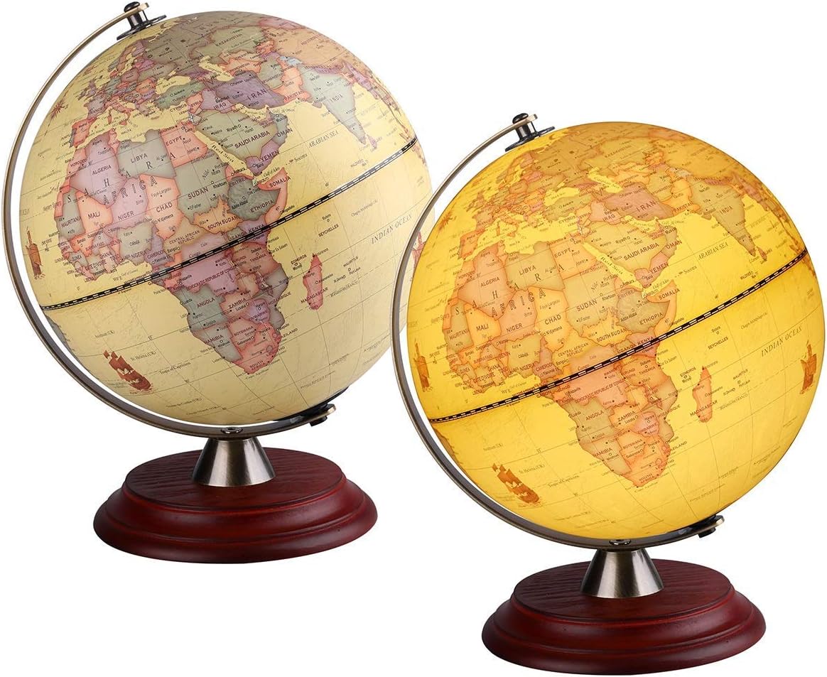 8 inch Illuminated World Globe with Wooden Stand