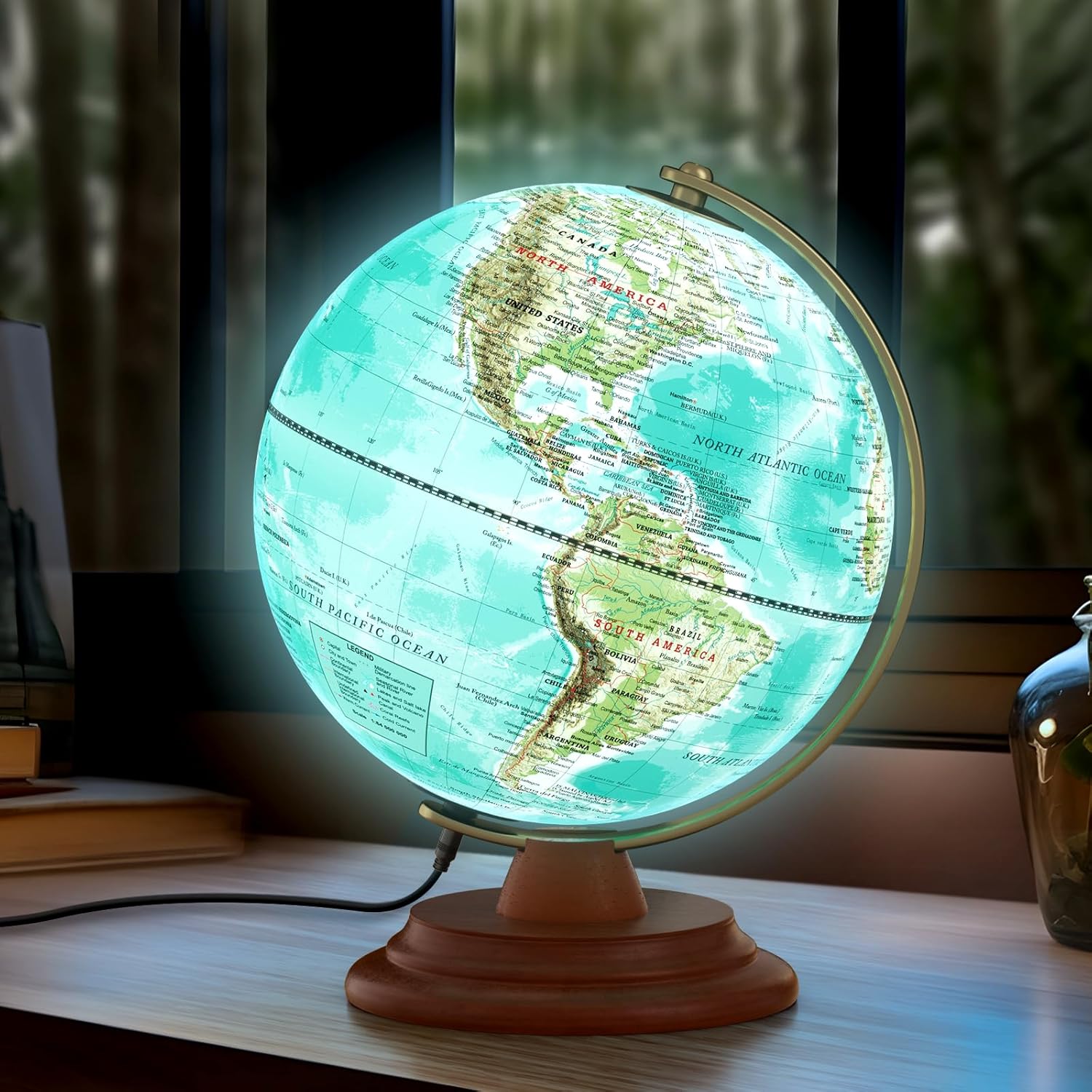 8 inch Illuminated World Globe with Wooden Stand
