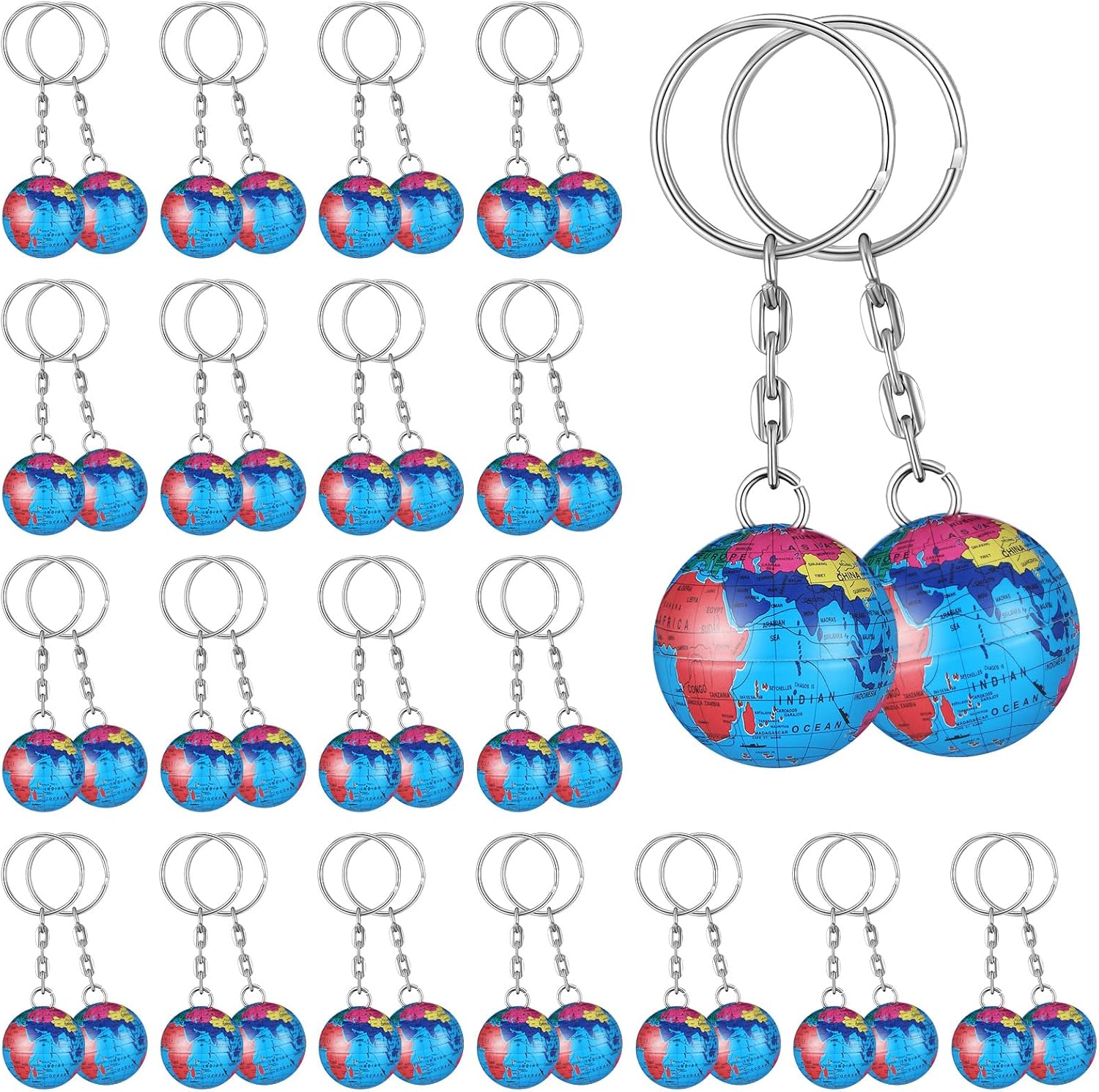 24 Pack Colorful Globe Keychains