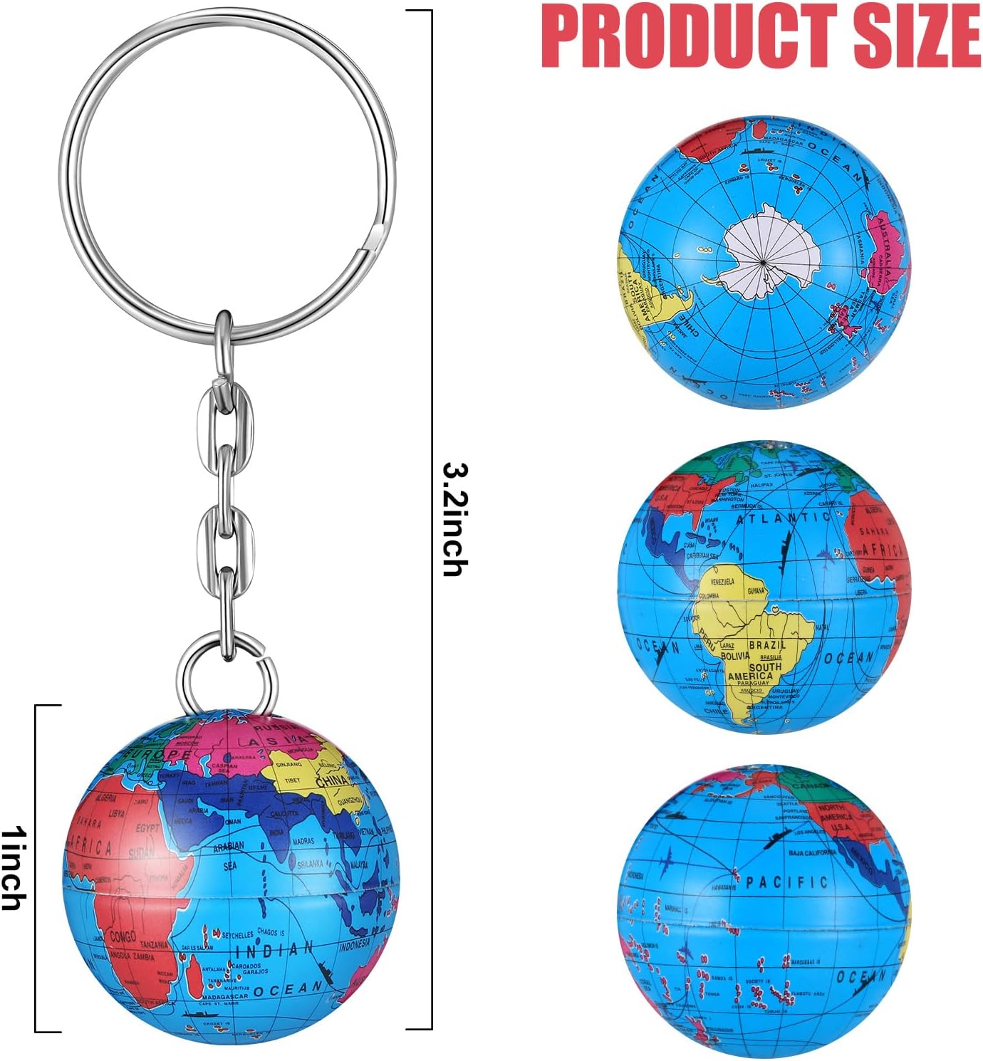 24 Pack Colorful Globe Keychains