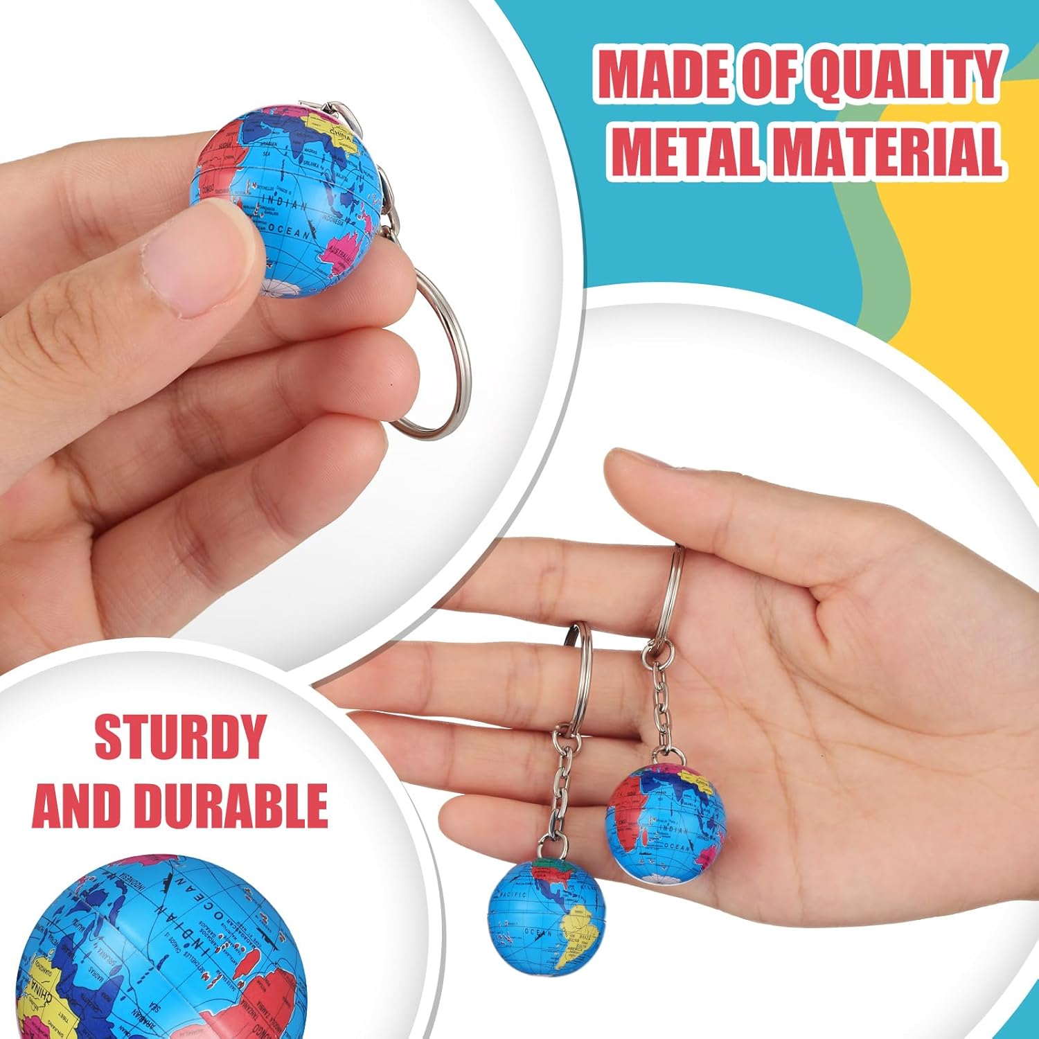 24 Pack Colorful Globe Keychains