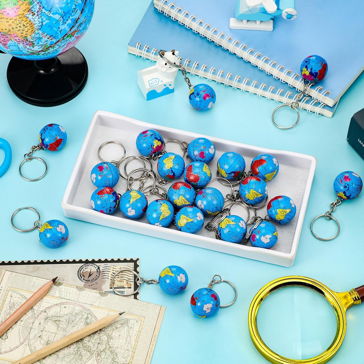 24 Pack Colorful Globe Keychains