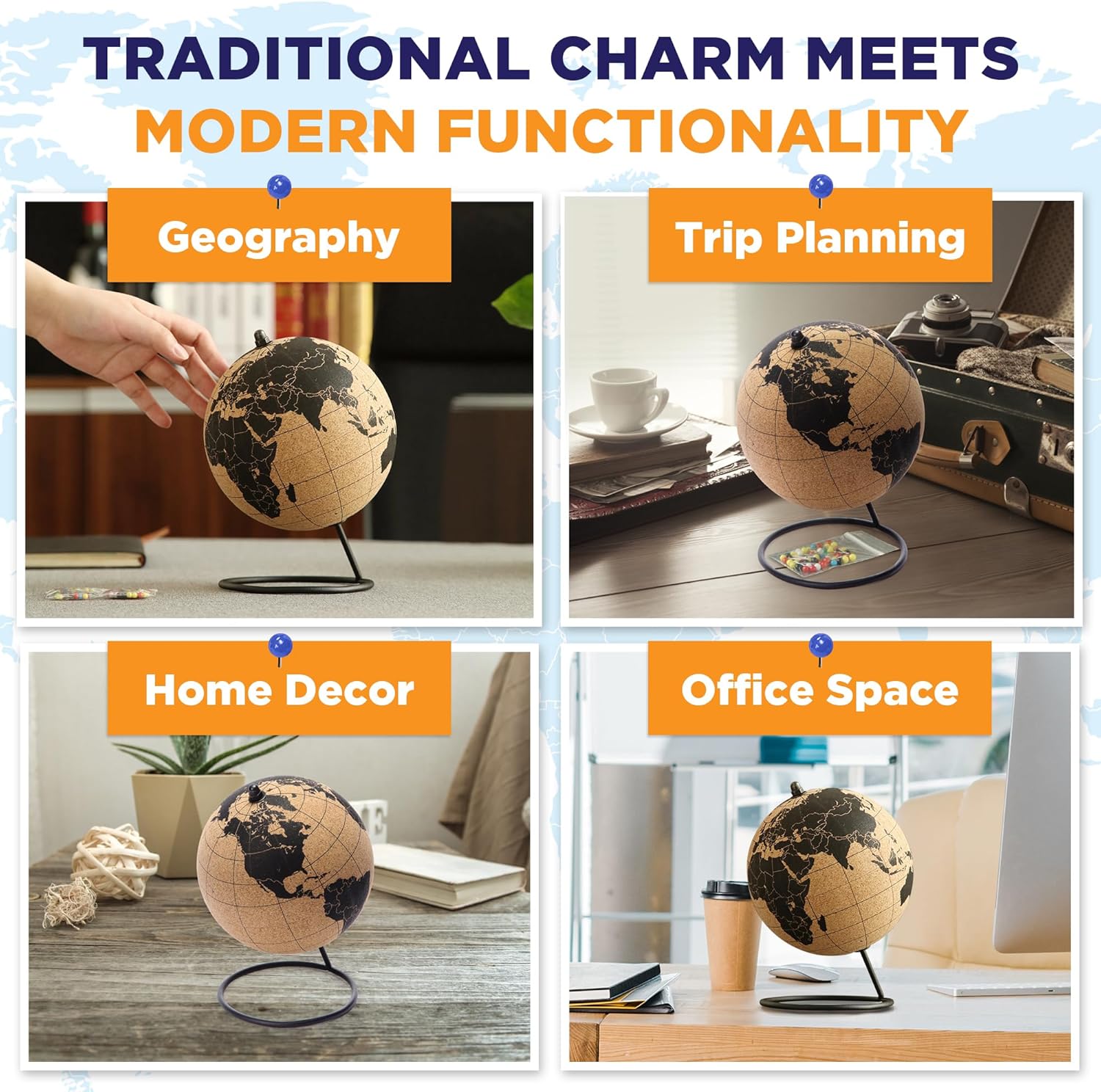 Mini Cork Globe, 50 Push Pins