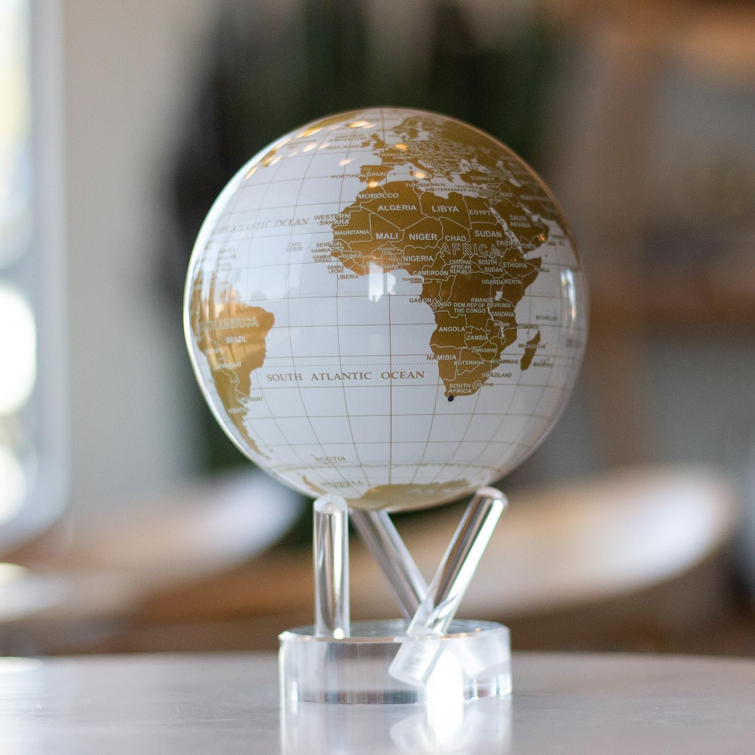 4.5 inch  Globe, Metallic White and Gold