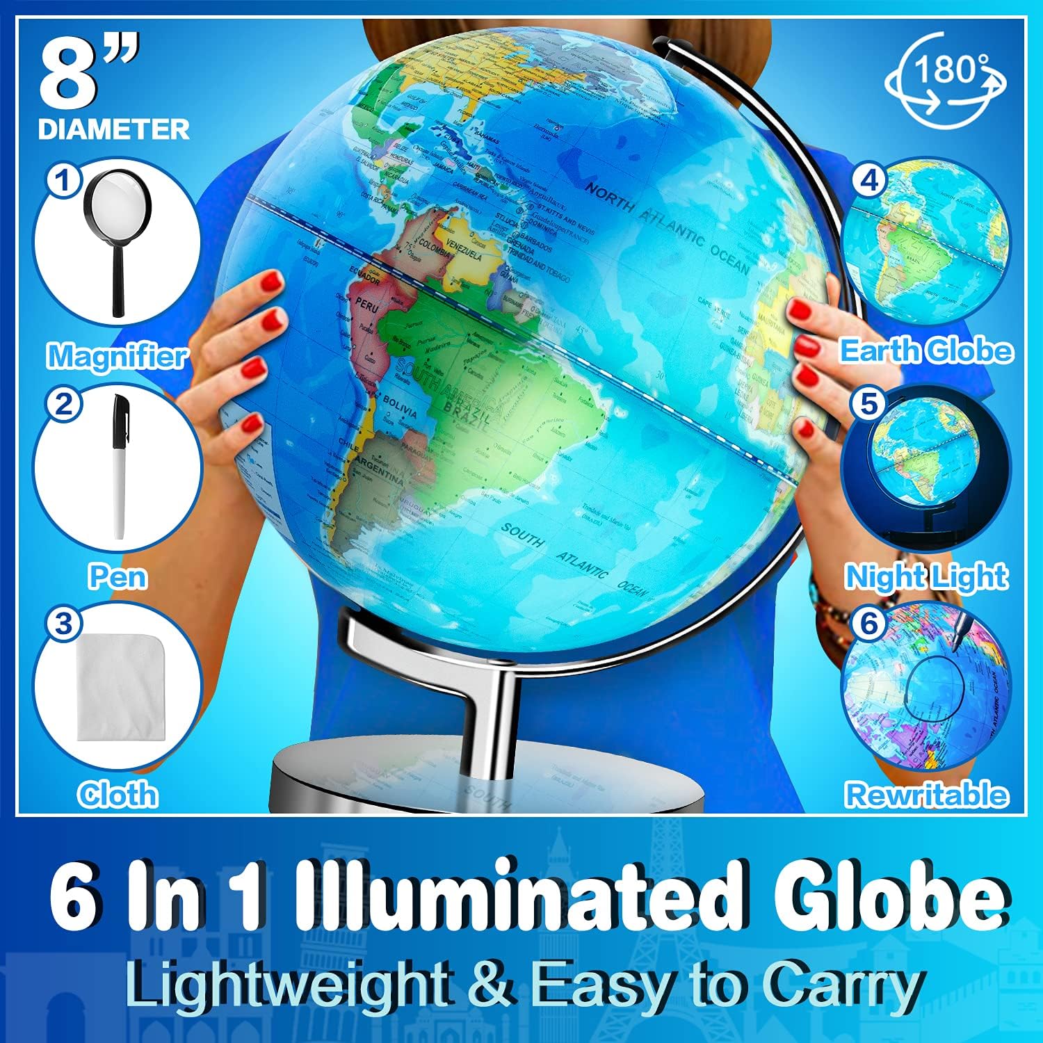 6 in 1 Illuminated World Globe
