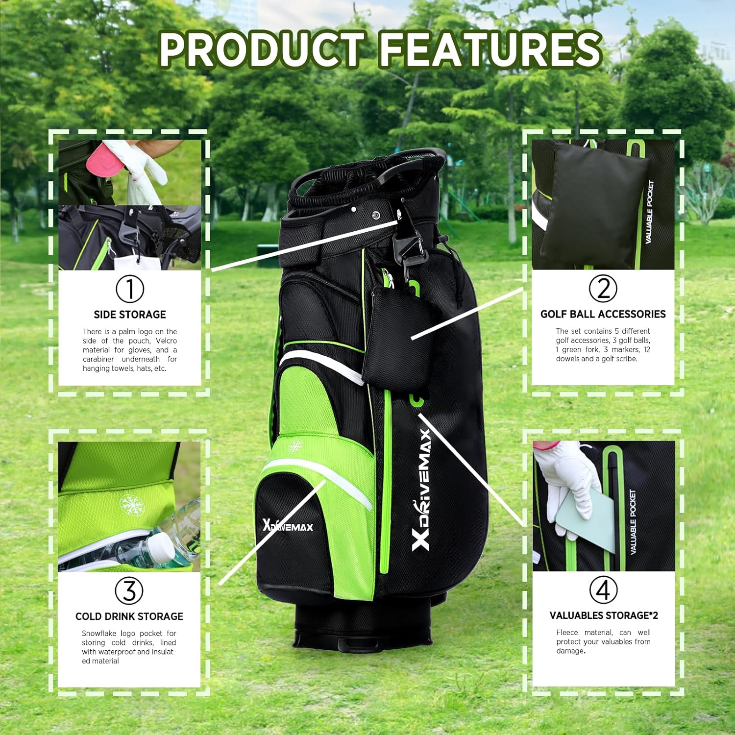 15 Way Golf Bag, Premium, Rain Cover, Cooler