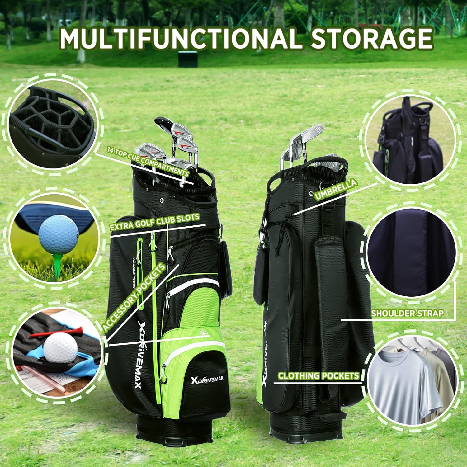 15 Way Golf Bag, Premium, Rain Cover, Cooler