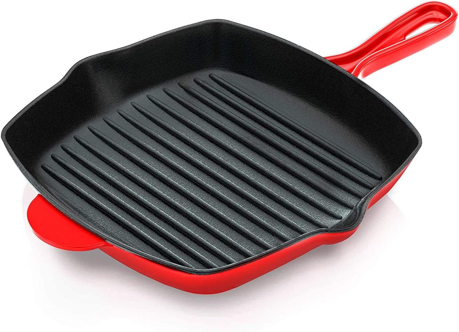 NutriChef 11-inch (Approx. 27.9 cm) Enameled Cast Iron Steak Grill Pan - Square Skillet with Drip Spout, Works on All Stoves, Perfect Grill Marker - NCCIES47