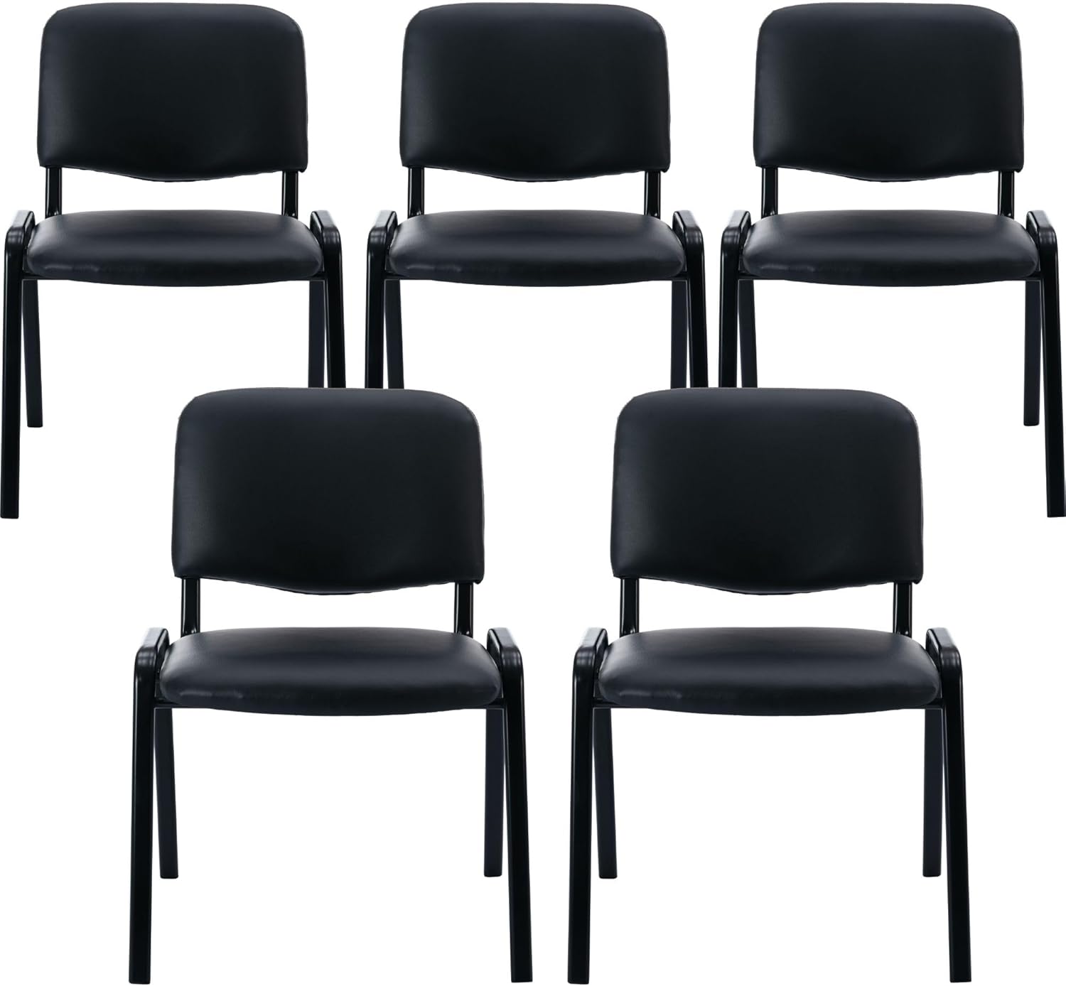 Office Chair with Diamond Grid Design Back,Faux Leather Reception Chair with Armrests for Meeting/Waiting/Conference Rooms,Chrome Plated Metal Sled Base,Set of 2,Black