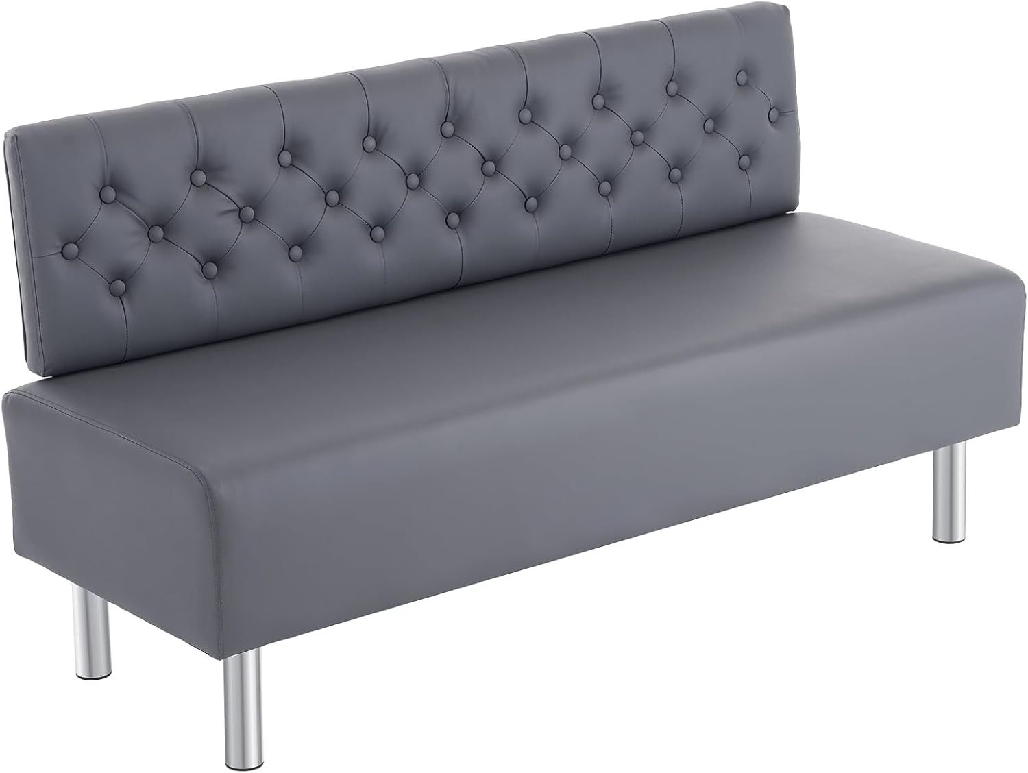 OmySalon Waiting Room Bench with Back, 58.6" Office Guest Chair Upholstered Reception Seating, Lobby Furniture for Beauty Salon Barbershop Airport Bank Hall Room Conference, Button Tufted, Gray