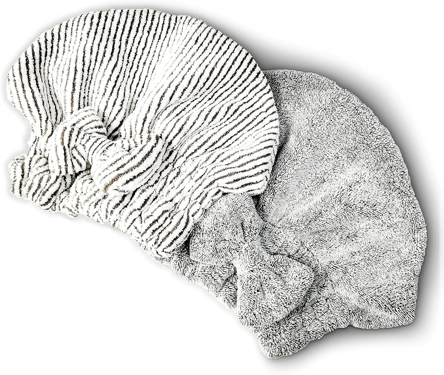 SportMore Microfiber Towel Hat, Soft Absorbent Quick Dry Cap for Curly Thick Hair, Women's Girls Wrap Hat - Set of 2 (Striped and Gray)