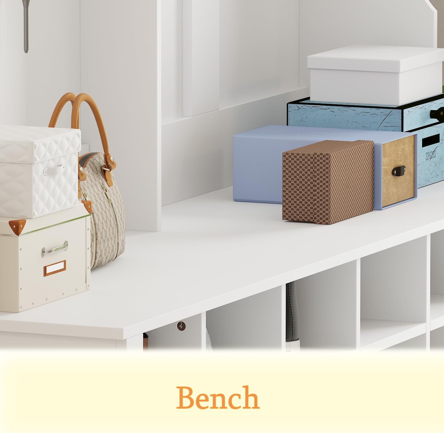 Oversized Hall Tree w/Bench & Shoe Storage, Multi-Purpose Entry Bench w/Coat Rack, Adjustable Shelves, 6 Dual Hooks & 21 Open Compartments, White