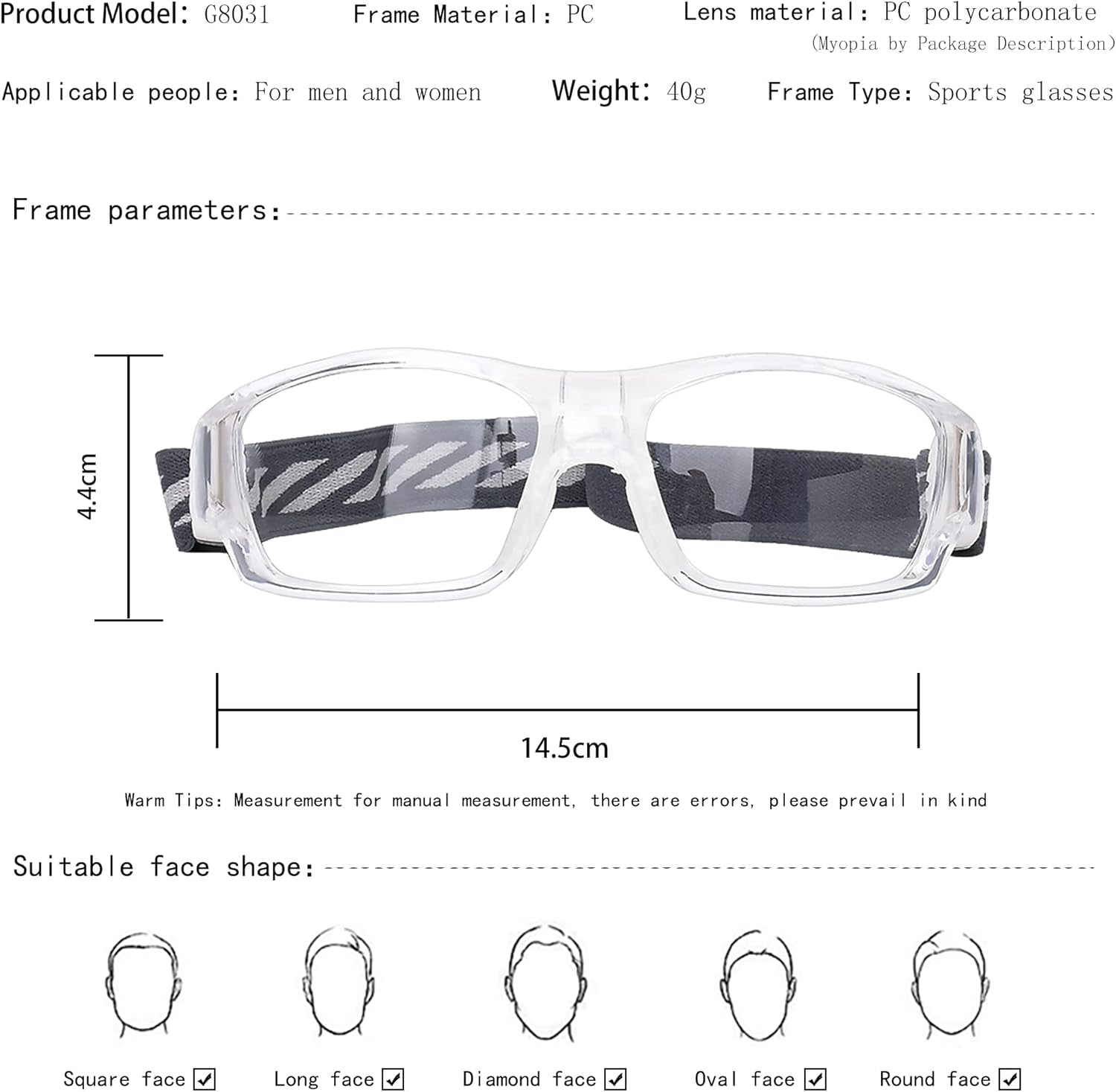 Adult Eyewear, Shock Absorbing, Adjustable Straps