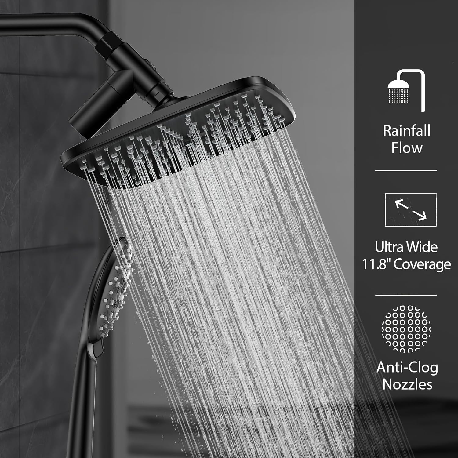 12” High Pressure Shower Head, 70“ Hose