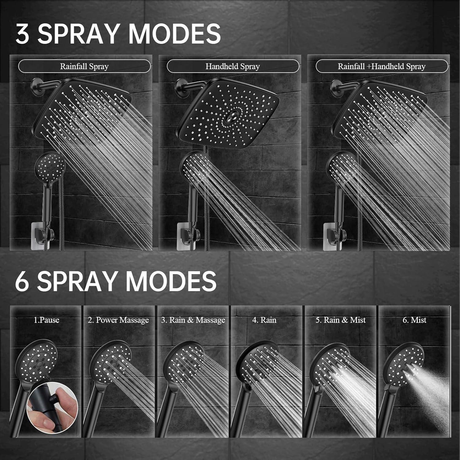 12” High Pressure Shower Head, 70“ Hose