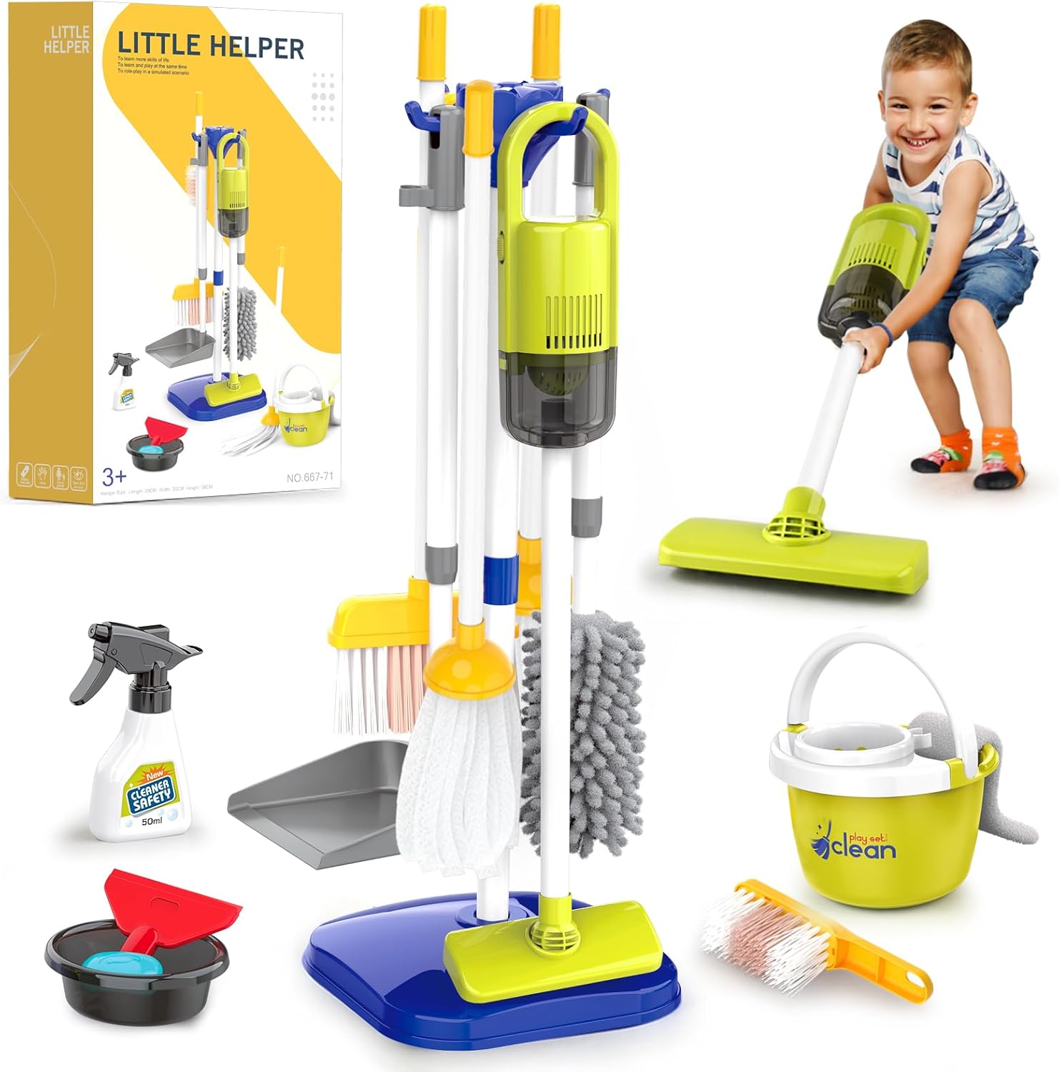 PIG Toddler Toys Cleaning Set, Kids Cleaning Toys Set, Pretend Toys Household Cleaning Toys Set - Includes electric toy vacuum cleaner, broom and dust pan set, mop, dusting duster, etc., Cleaning Tools Toys for Boys and Girls