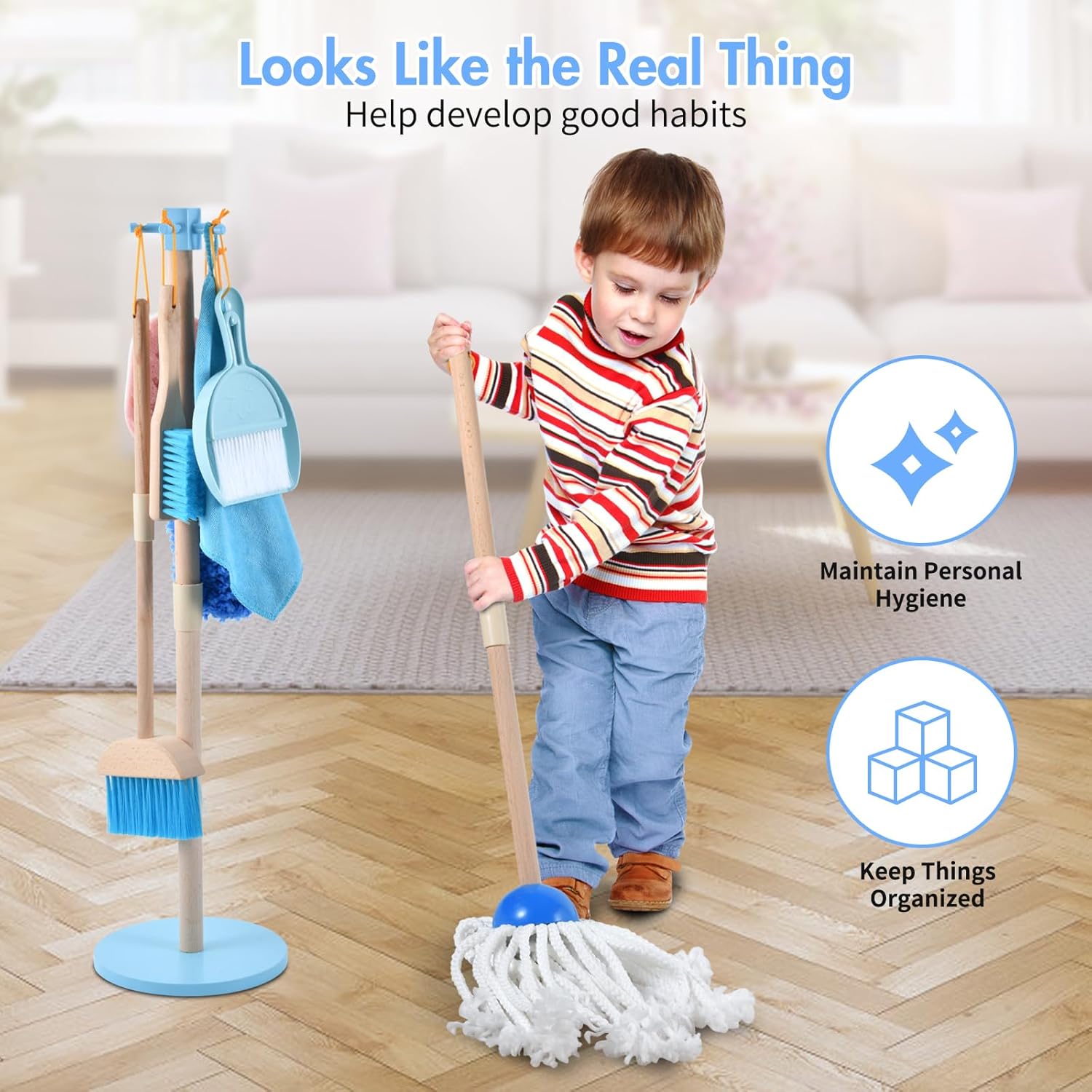Wooden Toddler Cleaning Set, Blue