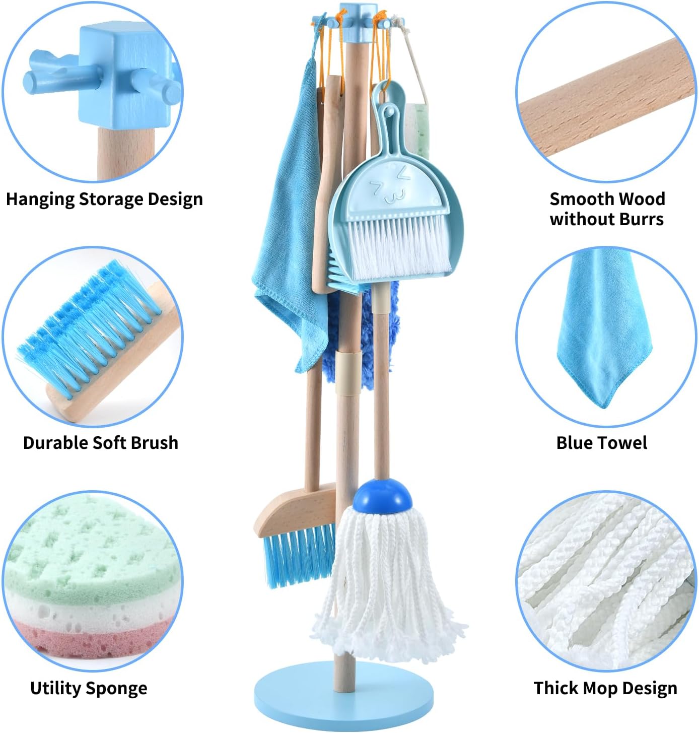 Wooden Toddler Cleaning Set, Blue