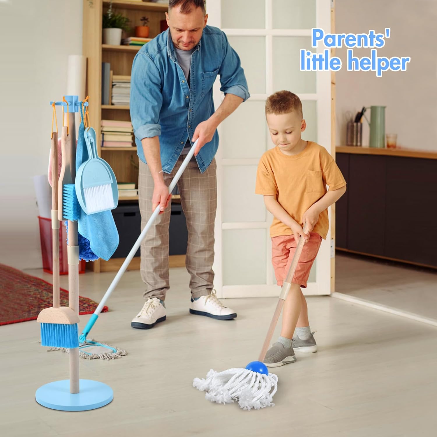Wooden Toddler Cleaning Set, Blue
