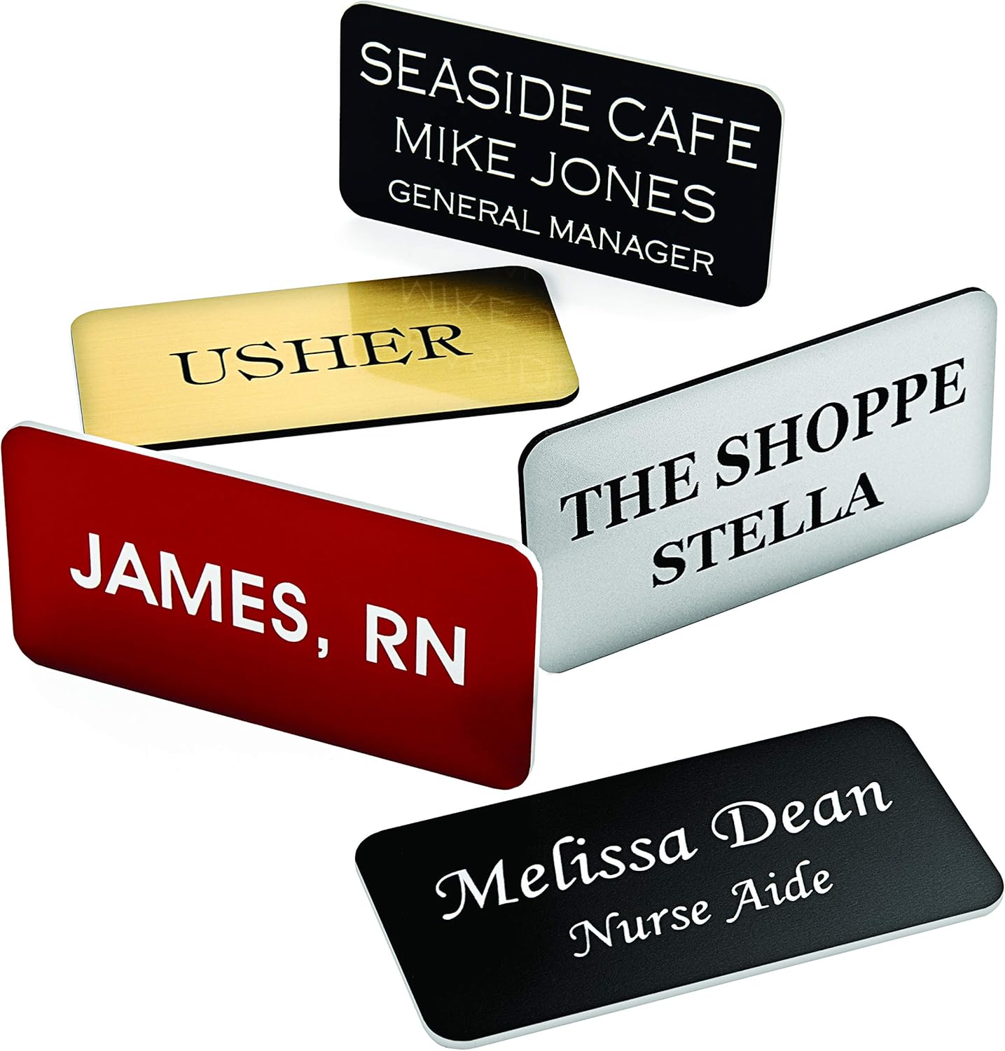Providence Engraved Badge - Durable personalized acrylic name tag with 3 lines of custom text and pin backing, 3.81 cm x 7.62 cm