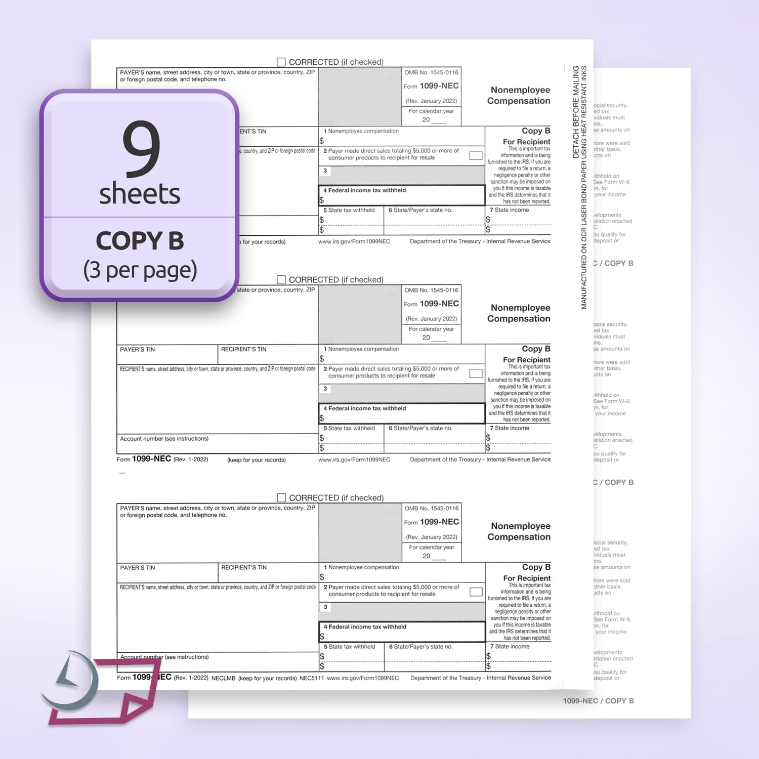 NextDayLabels 1099-NEC 2024 Forms, 4-Part Tax Forms, 25 Laser Forms and 25 Self-Sealing Envelopes, Forms Designed for Quick Books and Other Accounting Software
