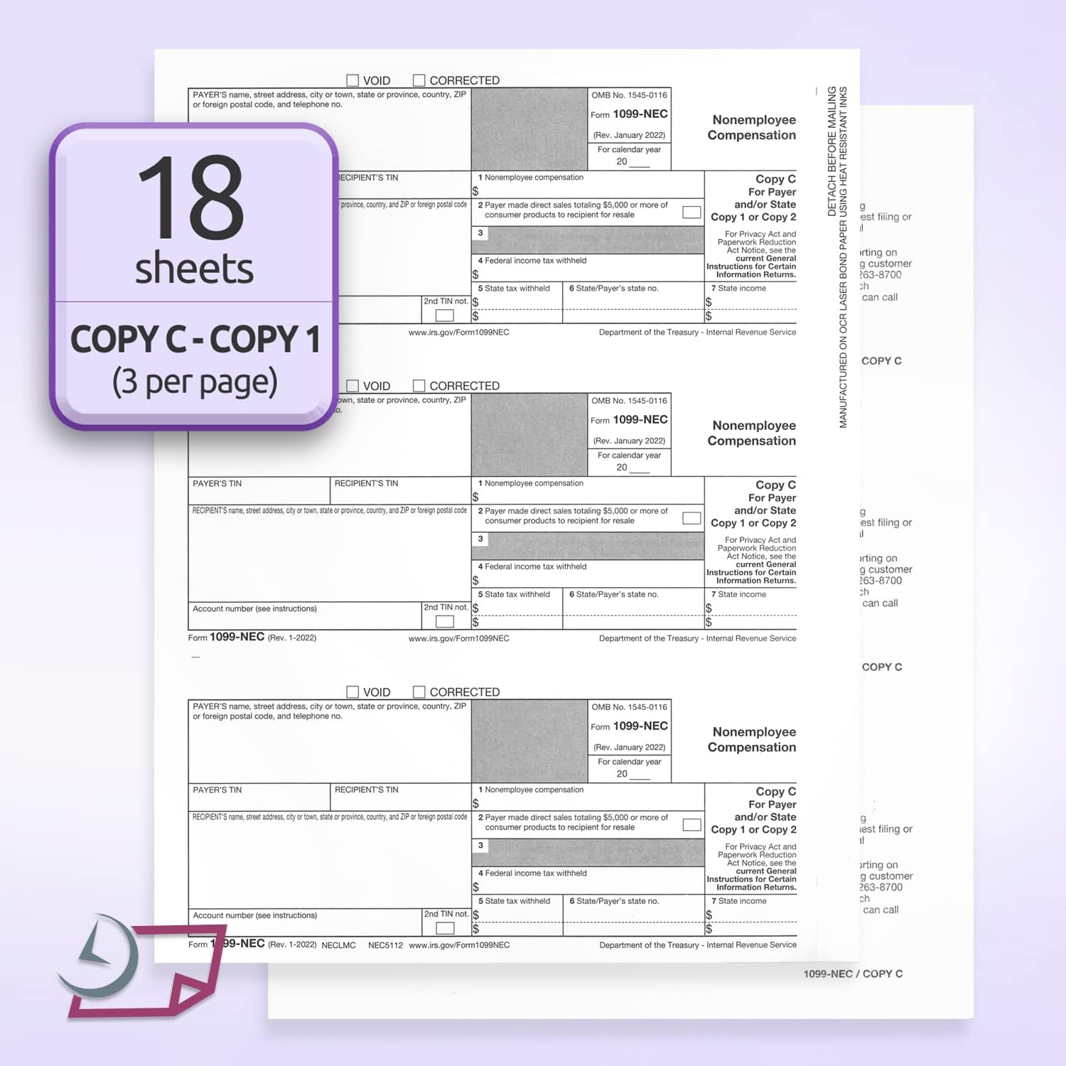 NextDayLabels 1099-NEC 2024 Forms, 4-Part Tax Forms, 25 Laser Forms and 25 Self-Sealing Envelopes, Forms Designed for Quick Books and Other Accounting Software