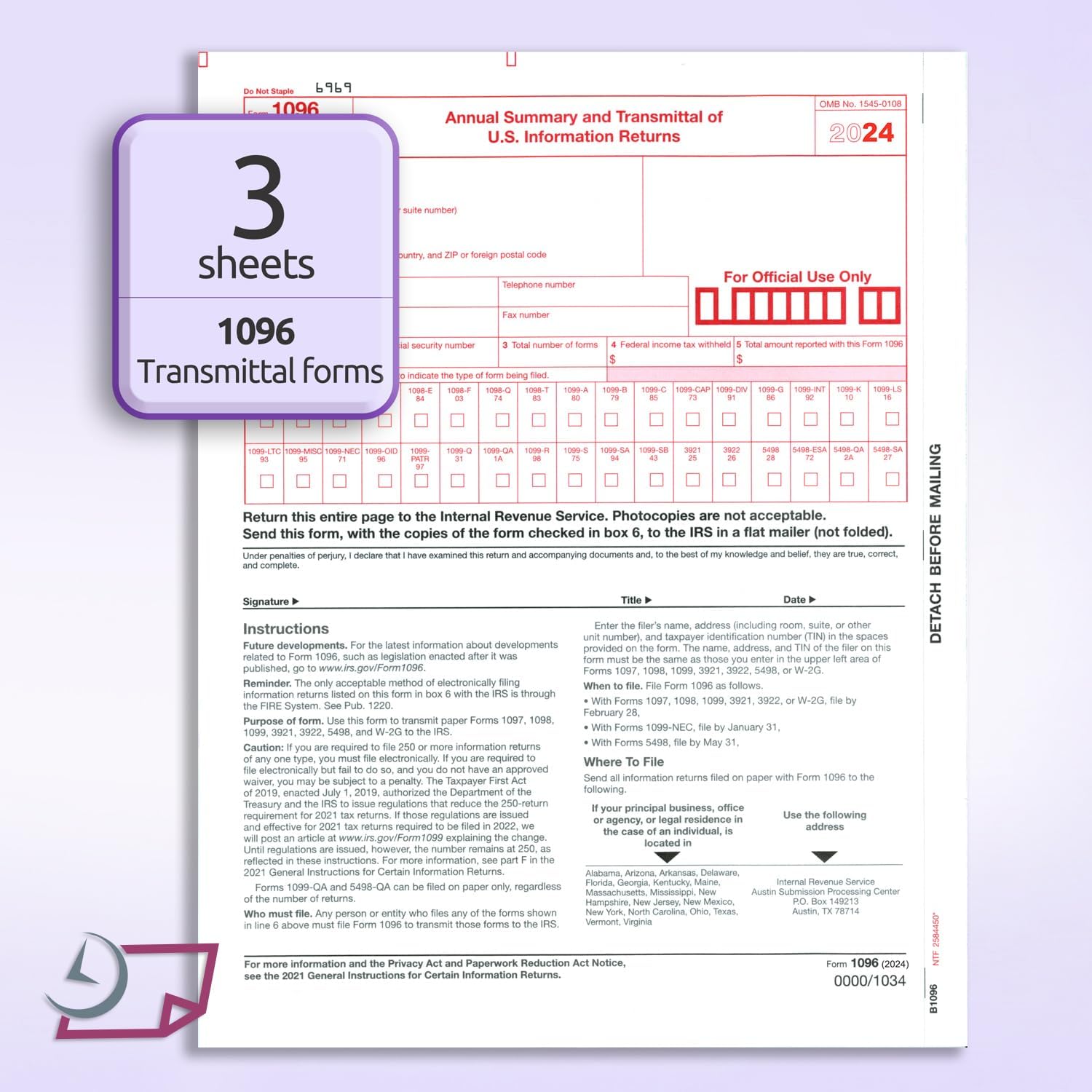 NextDayLabels 1099-NEC 2024 Forms, 4-Part Tax Forms, 25 Laser Forms and 25 Self-Sealing Envelopes, Forms Designed for Quick Books and Other Accounting Software