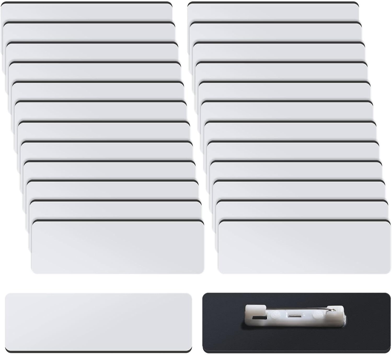 Name Tag Blank Name Badge 2.54 x 7.62 cm DIY Blank ID Name Badge with Pin Backing for Office Worker Student, Personalized Badge Making (25 pcs)