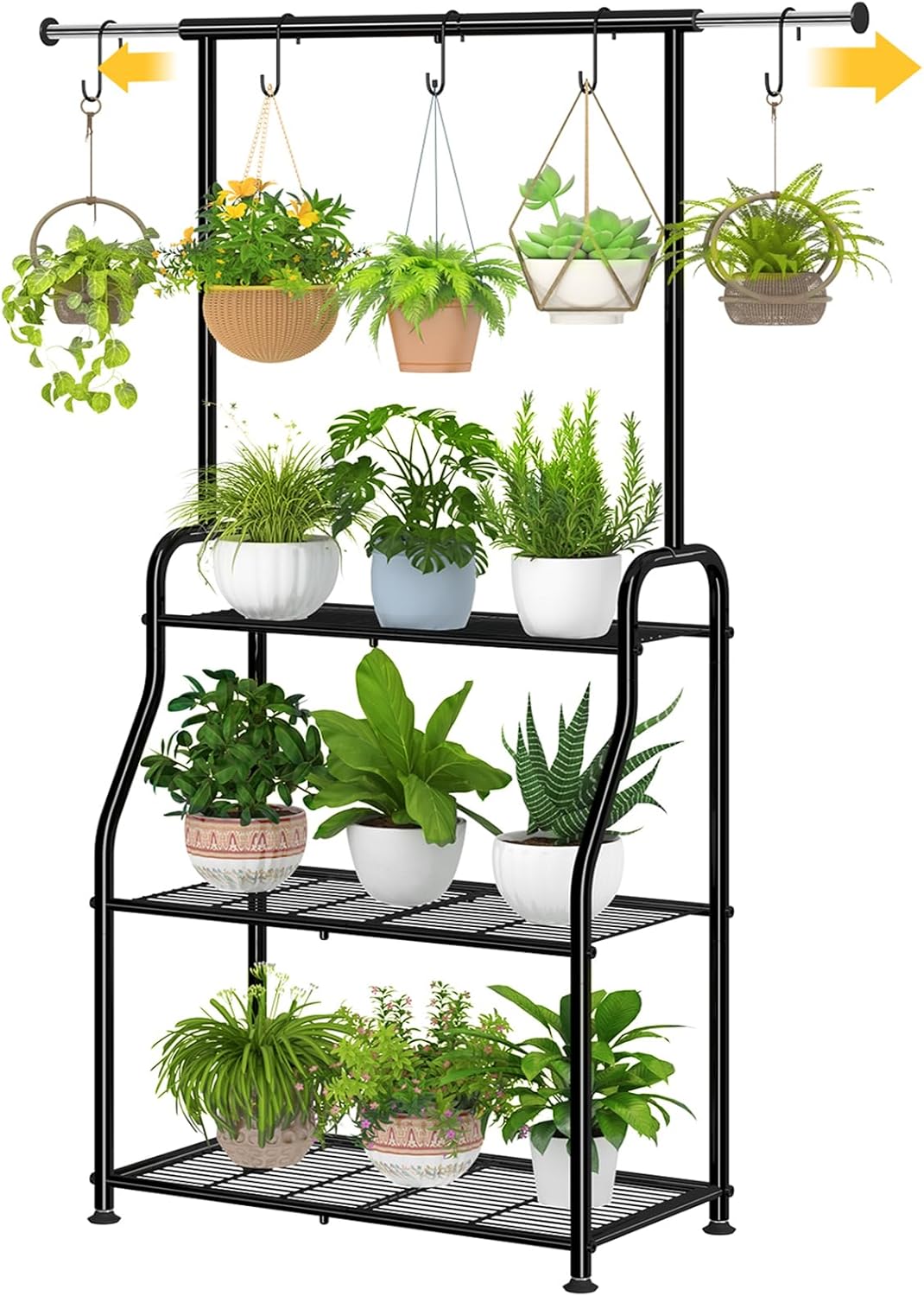 Simple Trending Indoor Outdoor Plant Stand, Heavy Duty Metal 3 Tier Hanging Plant Stand for Multi-Floral Planting Shelf High Shelf for Living Room Garden Balcony, Black