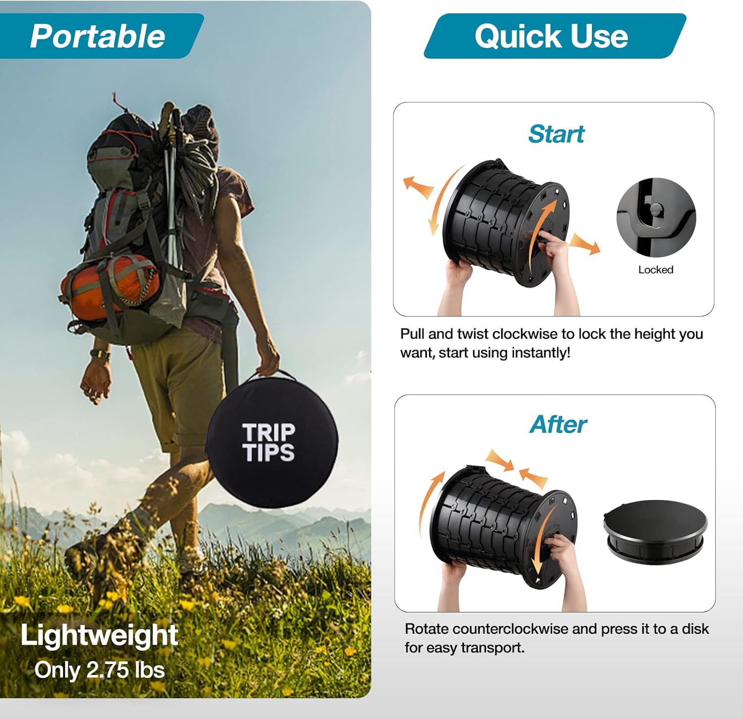 Retractable Portable Toilet for Camping/Car